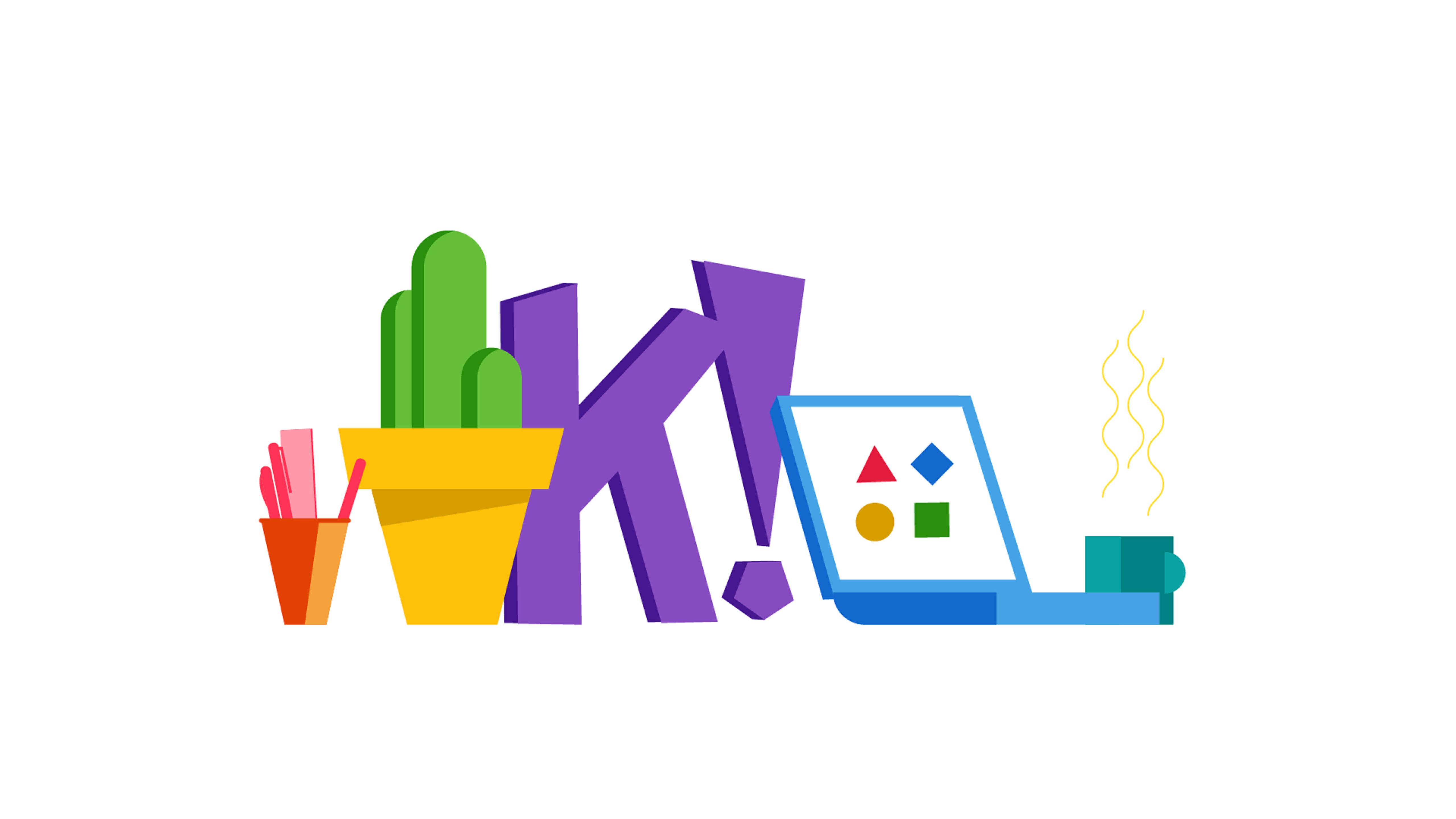 Kahoot, purple exclamation mark, potted cactus, 5K Desktop Wallpaper