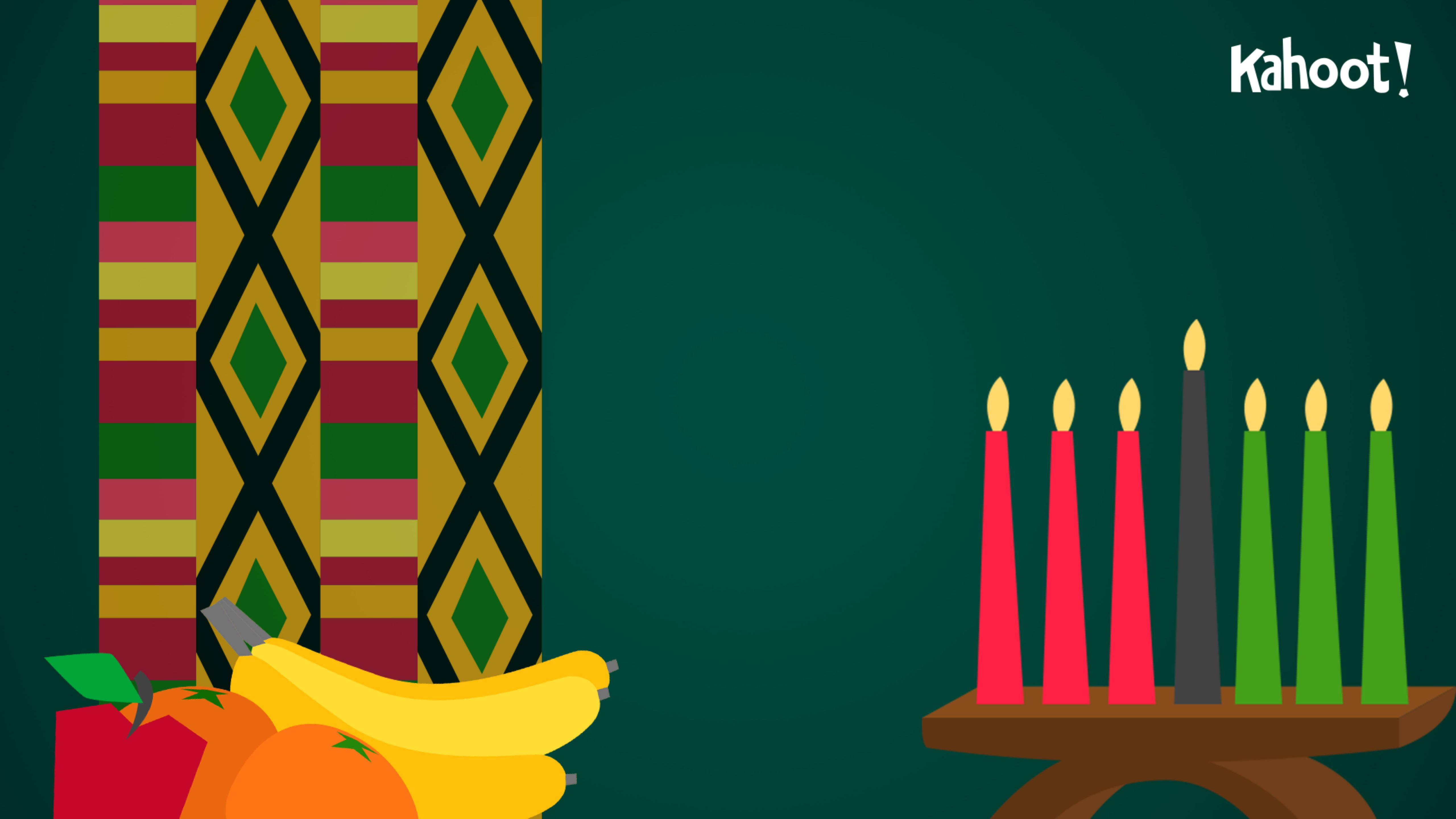 Kahoot, colorful patterned fabric fruit, lit candles, 5K Desktop Wallpaper