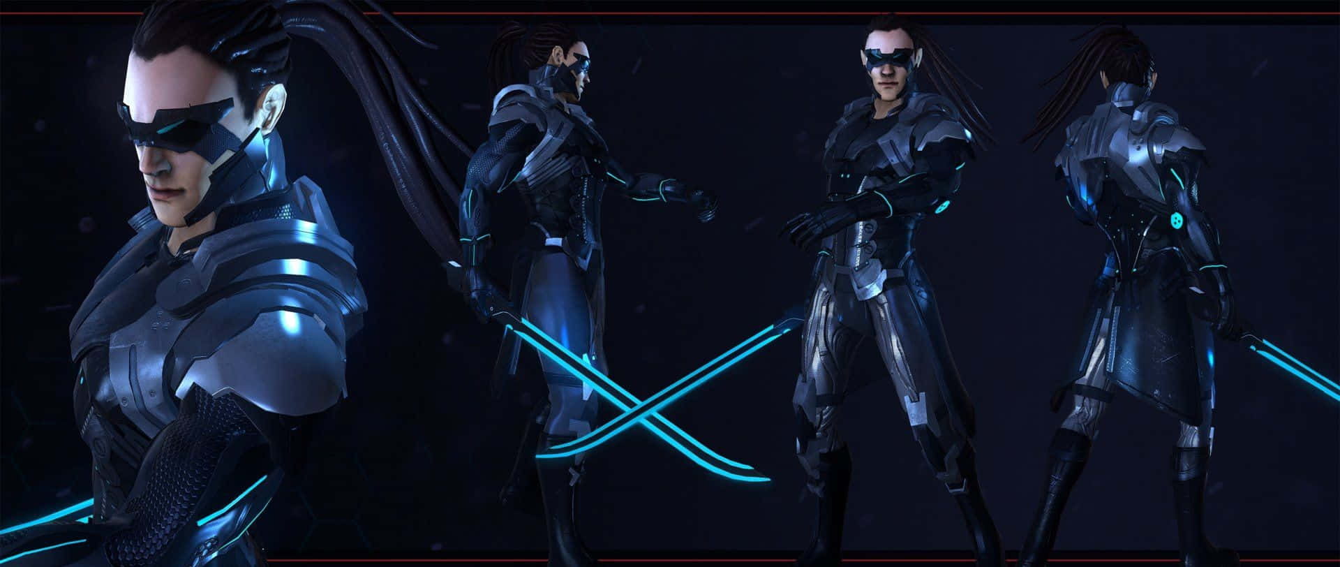 Kai Leng, sleek black armor, glowing blue energy blades, Full HD Desktop Wallpaper