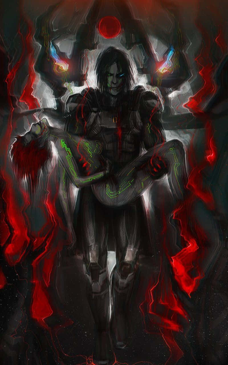 Kai Leng, glowing green weapon, swirling red energy, SD Phone Wallpaper