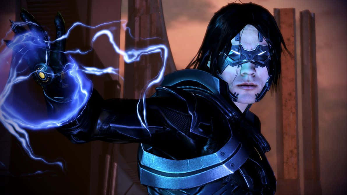 Kai Leng, glowing blue lightning, outstretched hand, SD Desktop Wallpaper