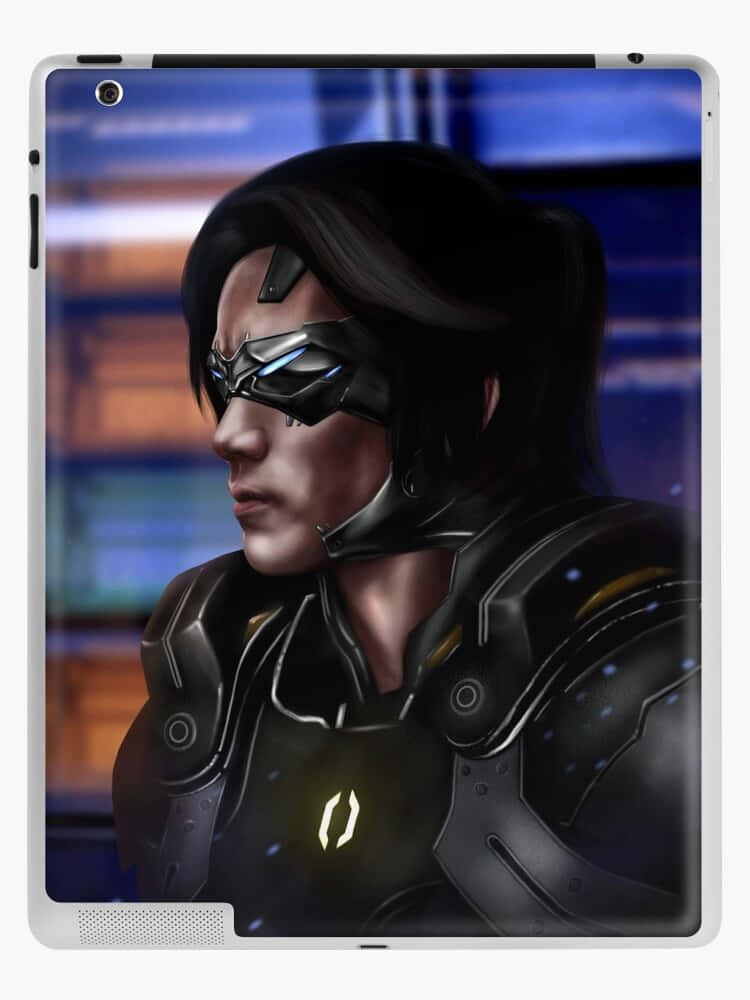Kai Leng, sleek black armor, glowing blue accents, SD Phone Wallpaper