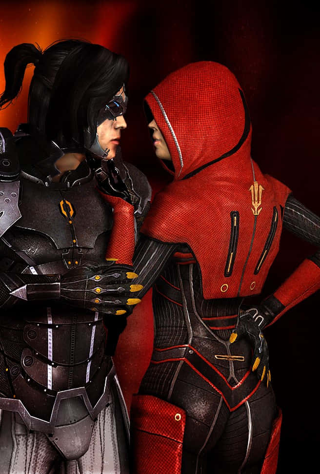 Kai Leng, dark and red suits, fiery orange background, SD Phone Wallpaper