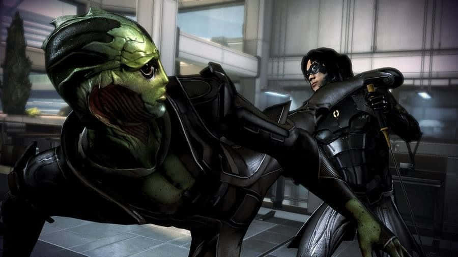 Kai Leng, green-skinned alien, black armor, SD Desktop Wallpaper