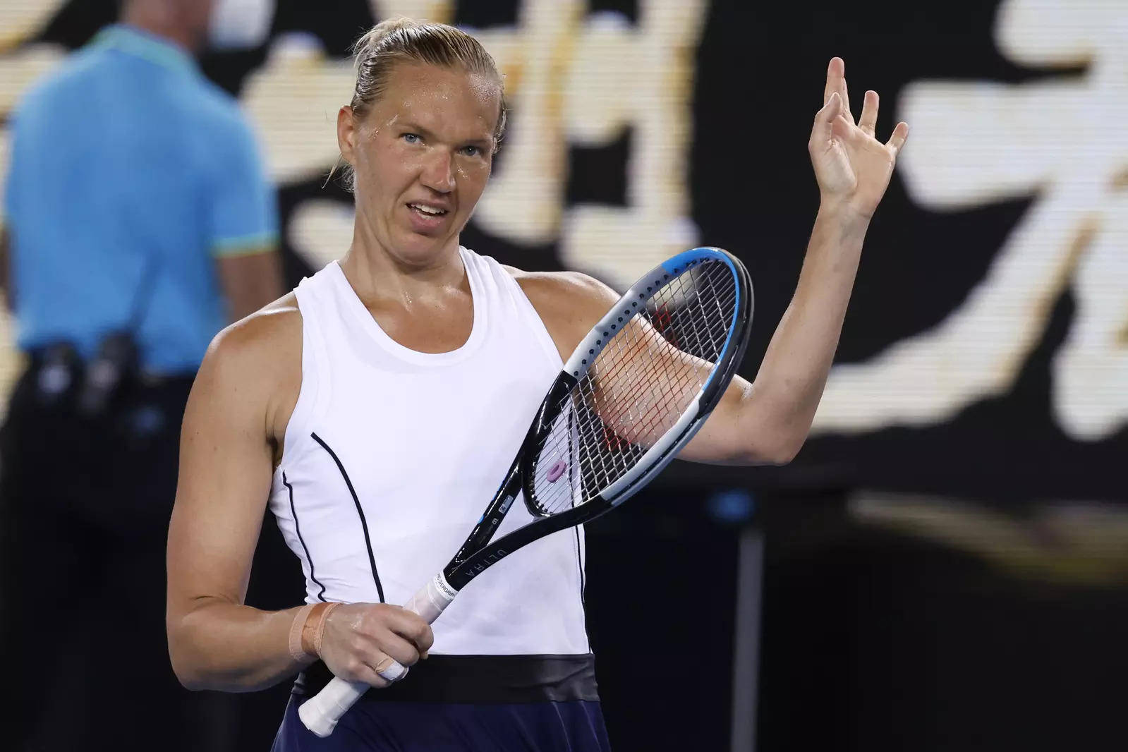 Kaia Kanepi, white tank top, racket, HD Desktop Wallpaper