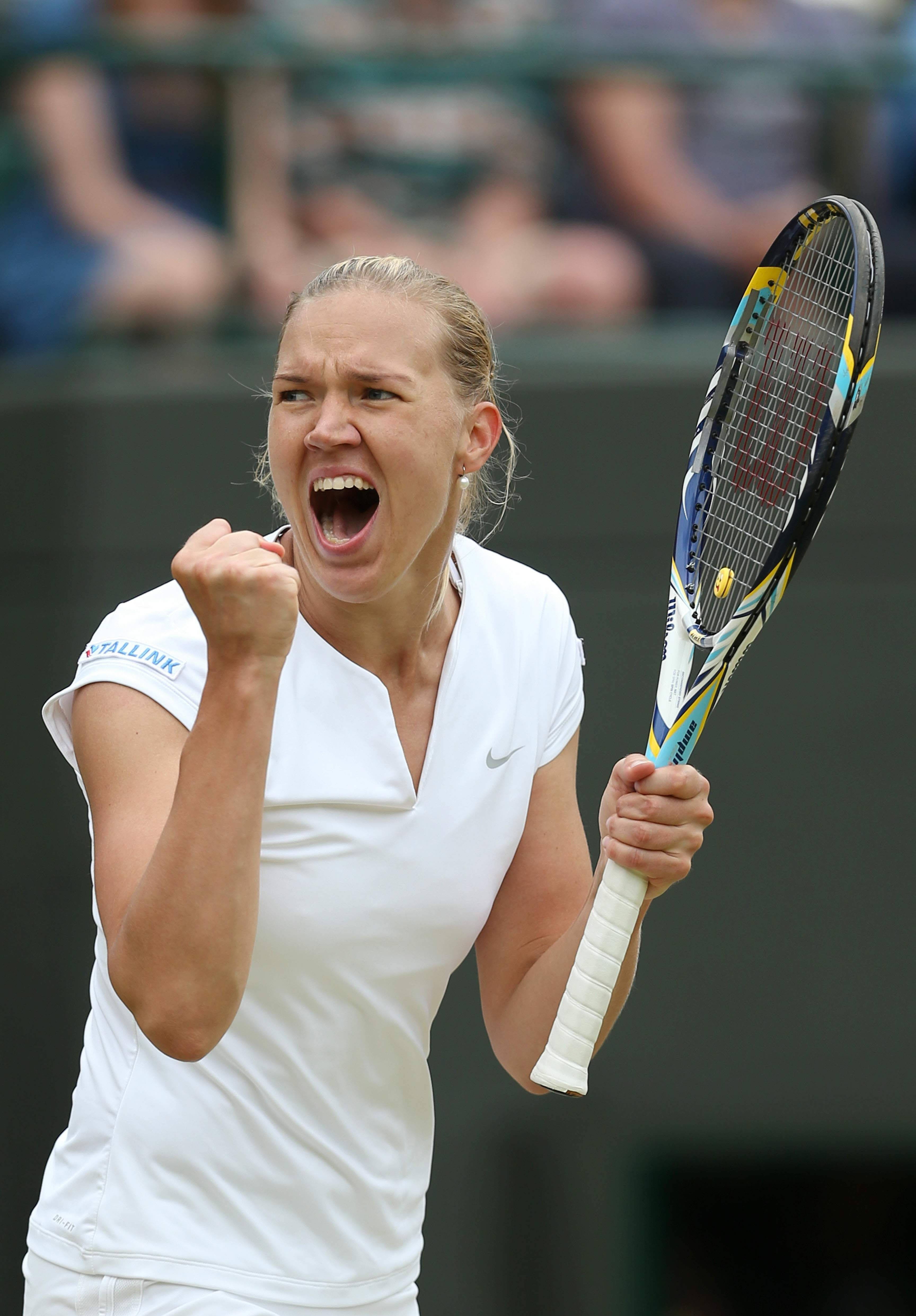 Kaia Kanepi, white gear, racket, 4K Phone Wallpaper
