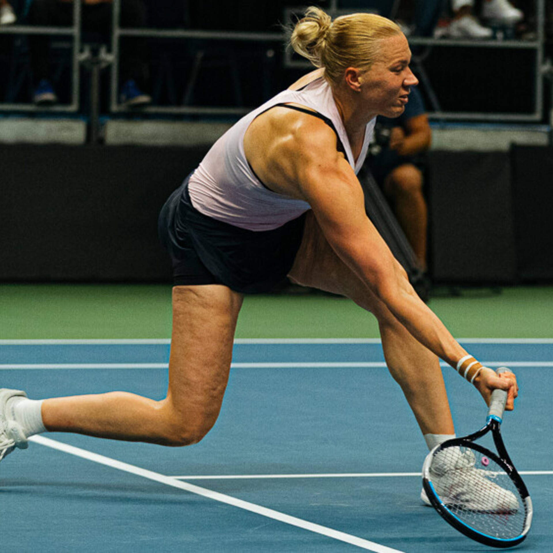 Kaia Kanepi, blue court, racket, Full HD Desktop Wallpaper