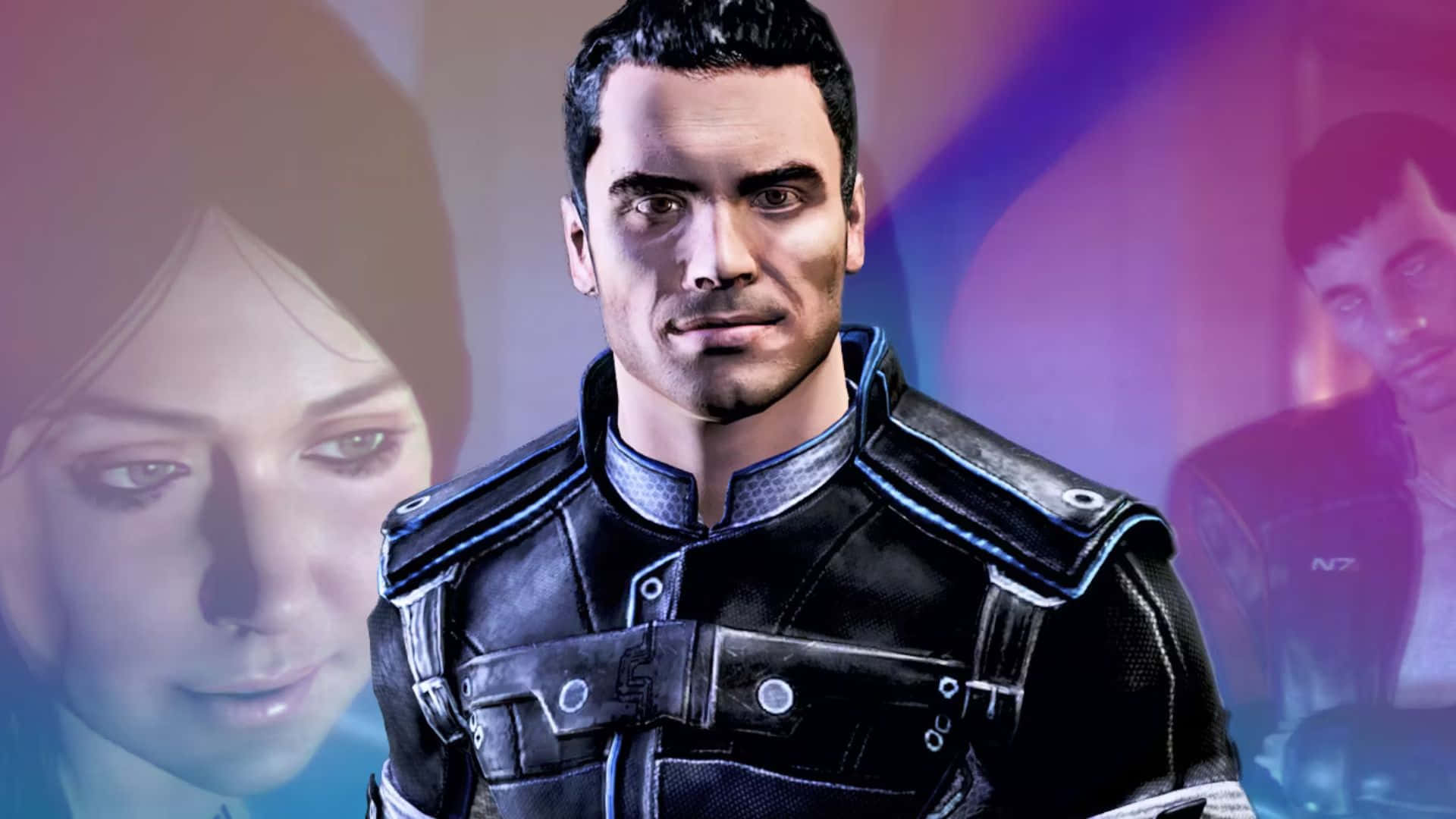 Kaidan Alenko, black armored jacket, purple blue lighting, Full HD Desktop Wallpaper
