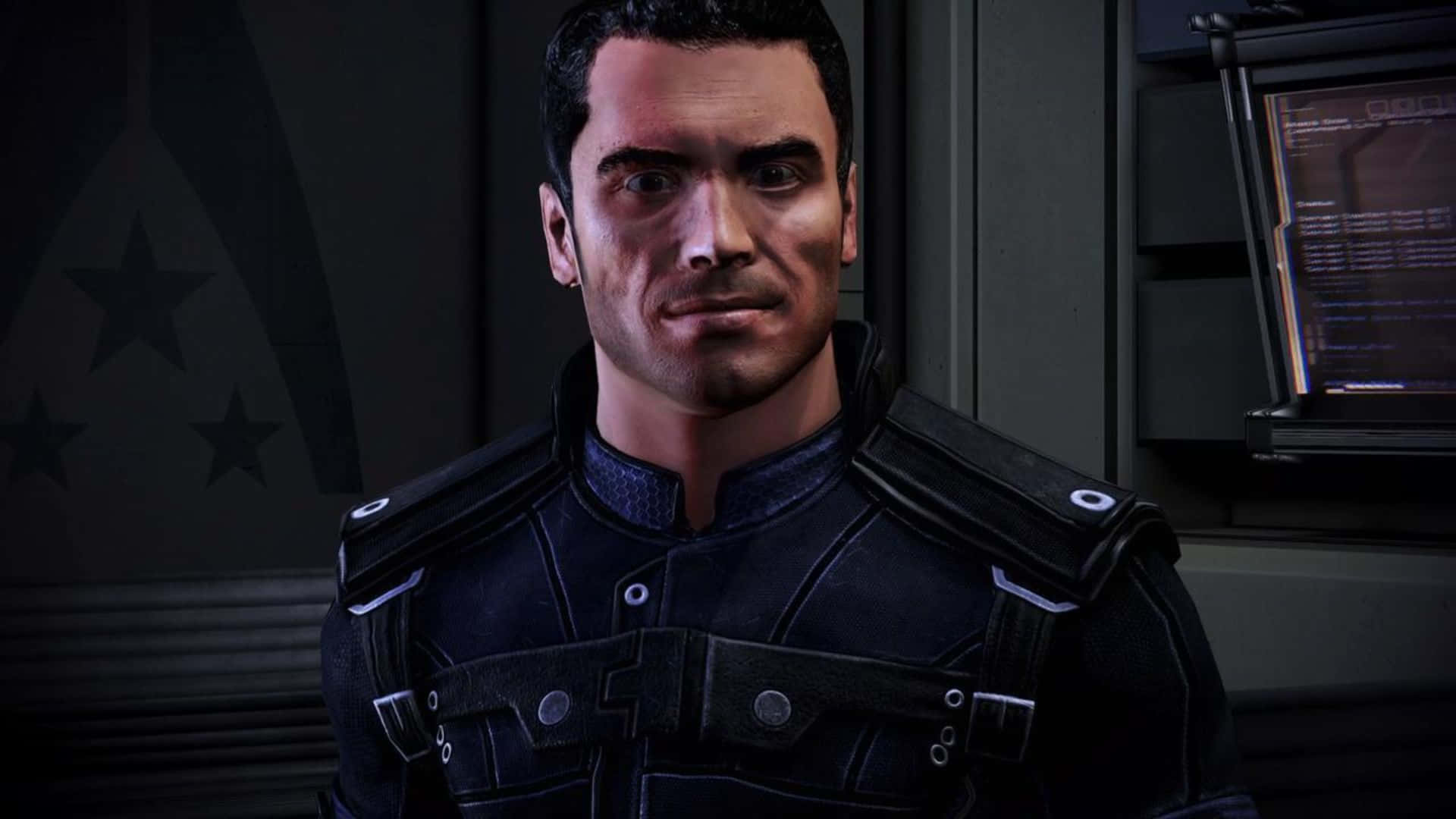 Kaidan Alenko, dark futuristic armor, dimly lit sci-fi room, Full HD Desktop Wallpaper
