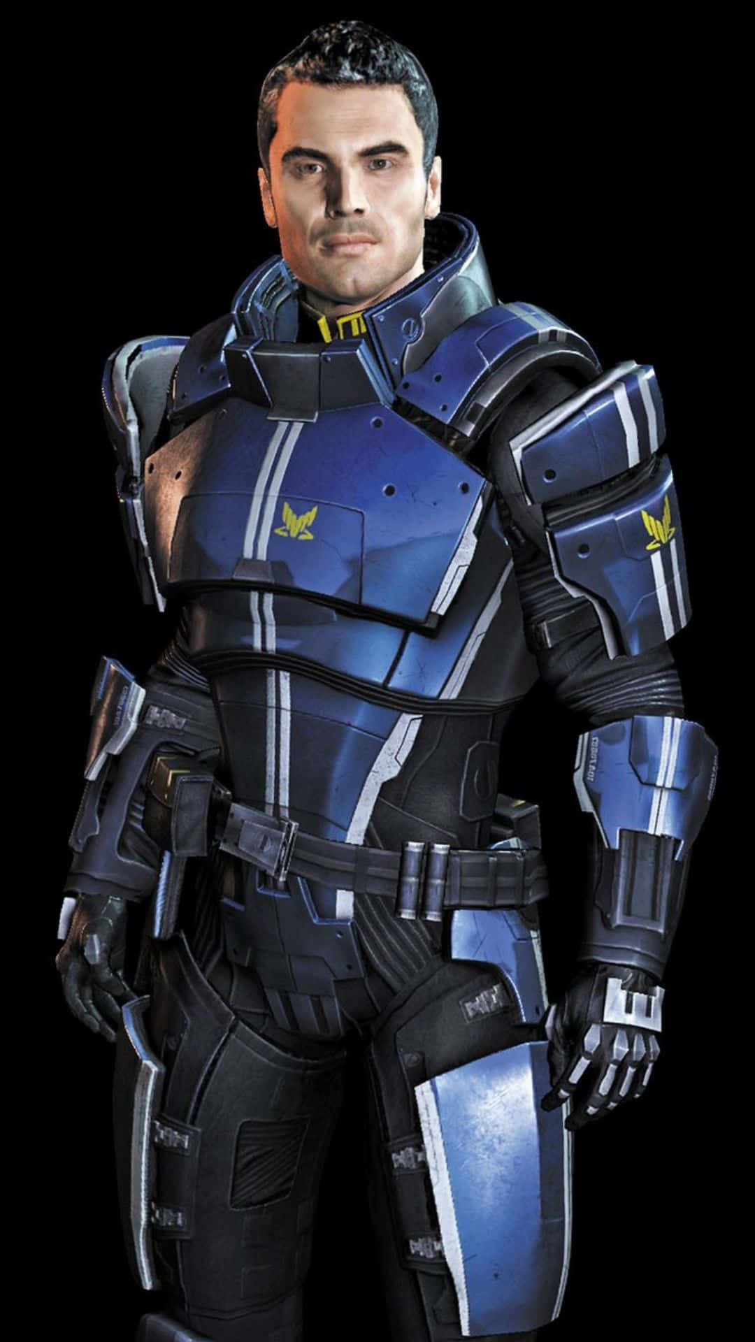 Kaidan Alenko, blue and black futuristic armor, black background, Full HD Phone Wallpaper