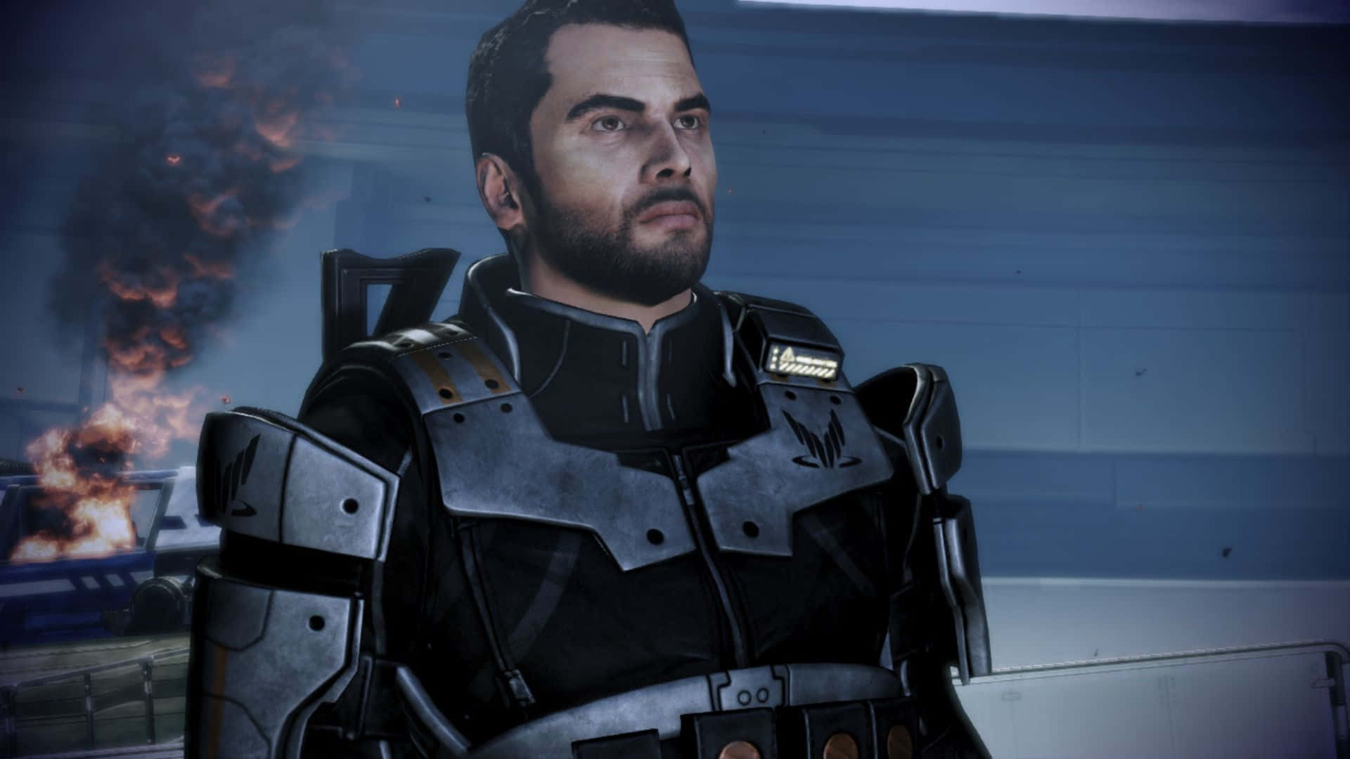 Kaidan Alenko, futuristic armor, fiery explosions, Full HD Desktop Wallpaper