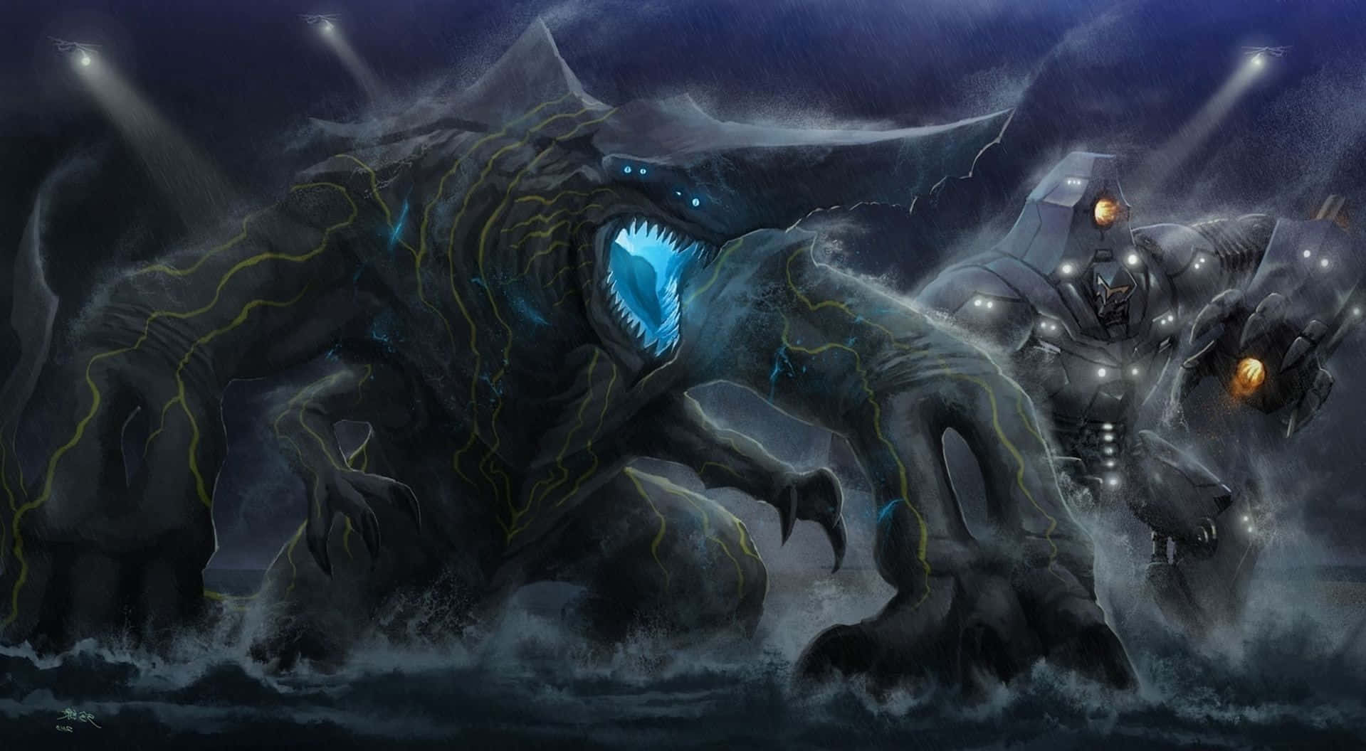 Kaiju 1919, dark monster, glowing blue eyes, HD Desktop Wallpaper