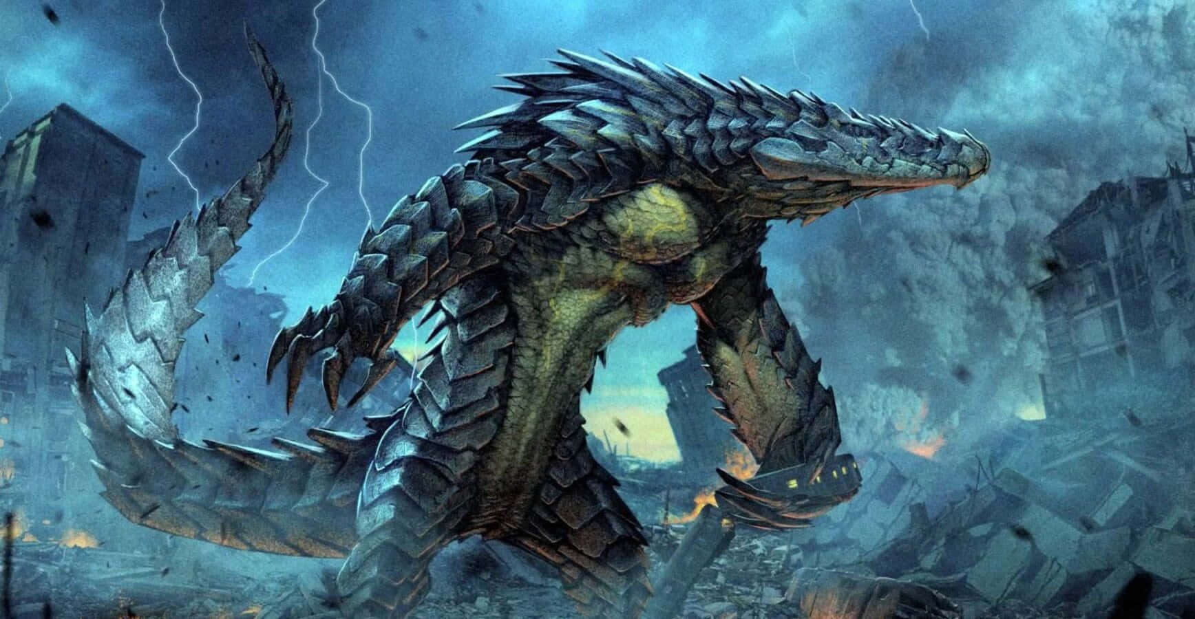 Kaiju, colossal armored dragon, spiked scales, HD Desktop Wallpaper