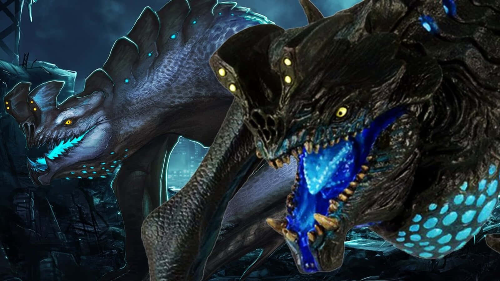 Kaiju, glowing yellow eyes, blue energy, HD Desktop Wallpaper