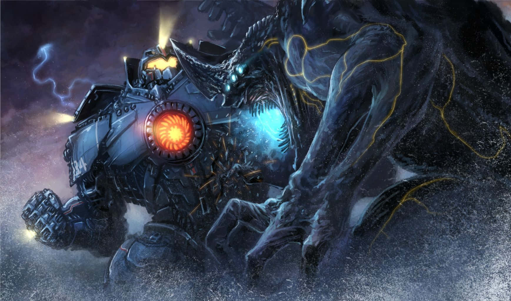 Kaiju, dark armored mech, monstrous creature, HD Desktop Wallpaper