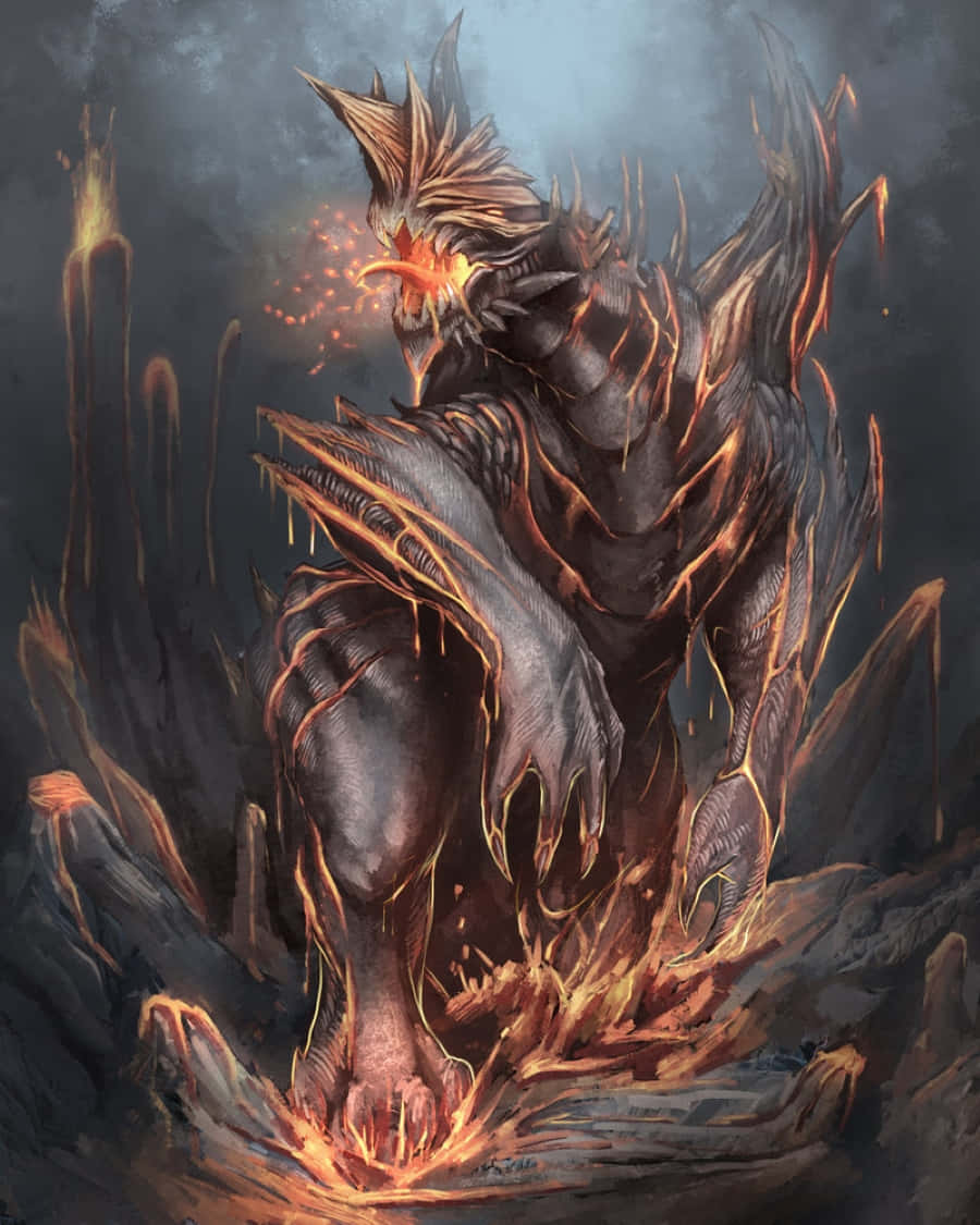 Kaiju 900, lava monster, glowing orange veins, SD Phone Wallpaper