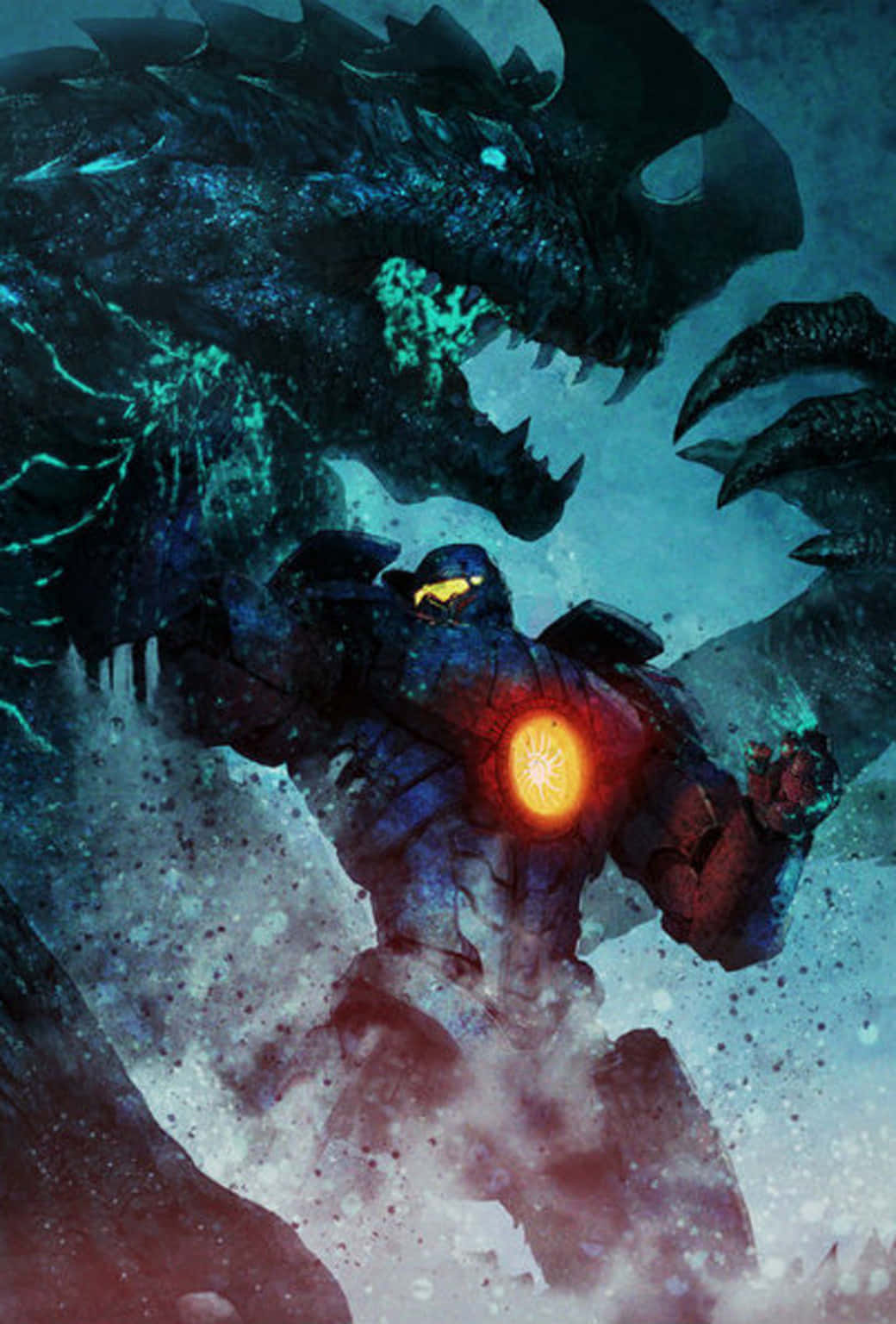 Kaiju, giant armored warrior, glowing chest, HD Phone Wallpaper