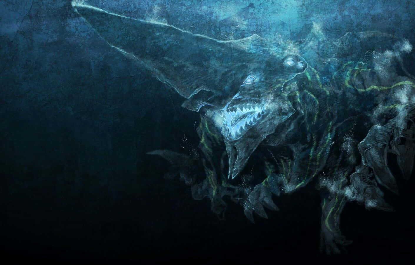 Kaiju, deep-sea creature, glowing green veins, HD Desktop Wallpaper