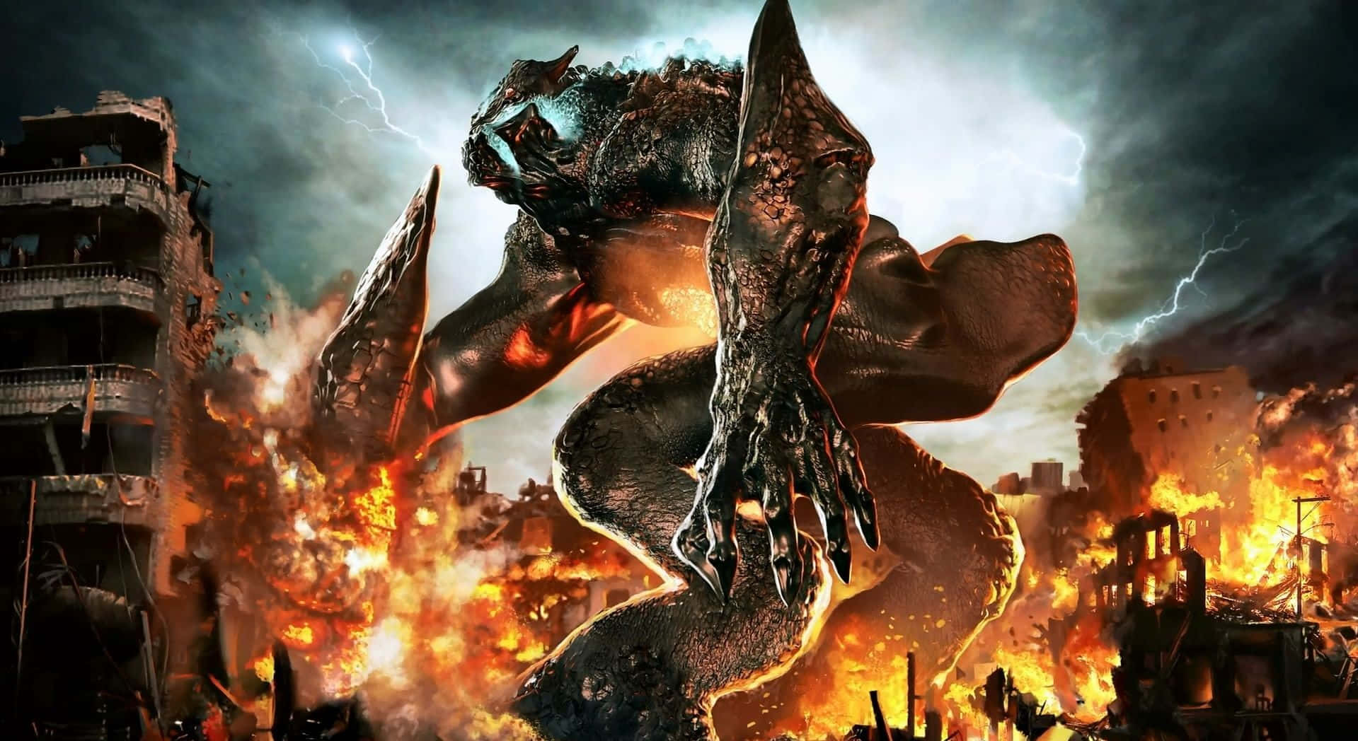 Kaiju, colossal monstrous creature, glowing eyes, HD Desktop Wallpaper