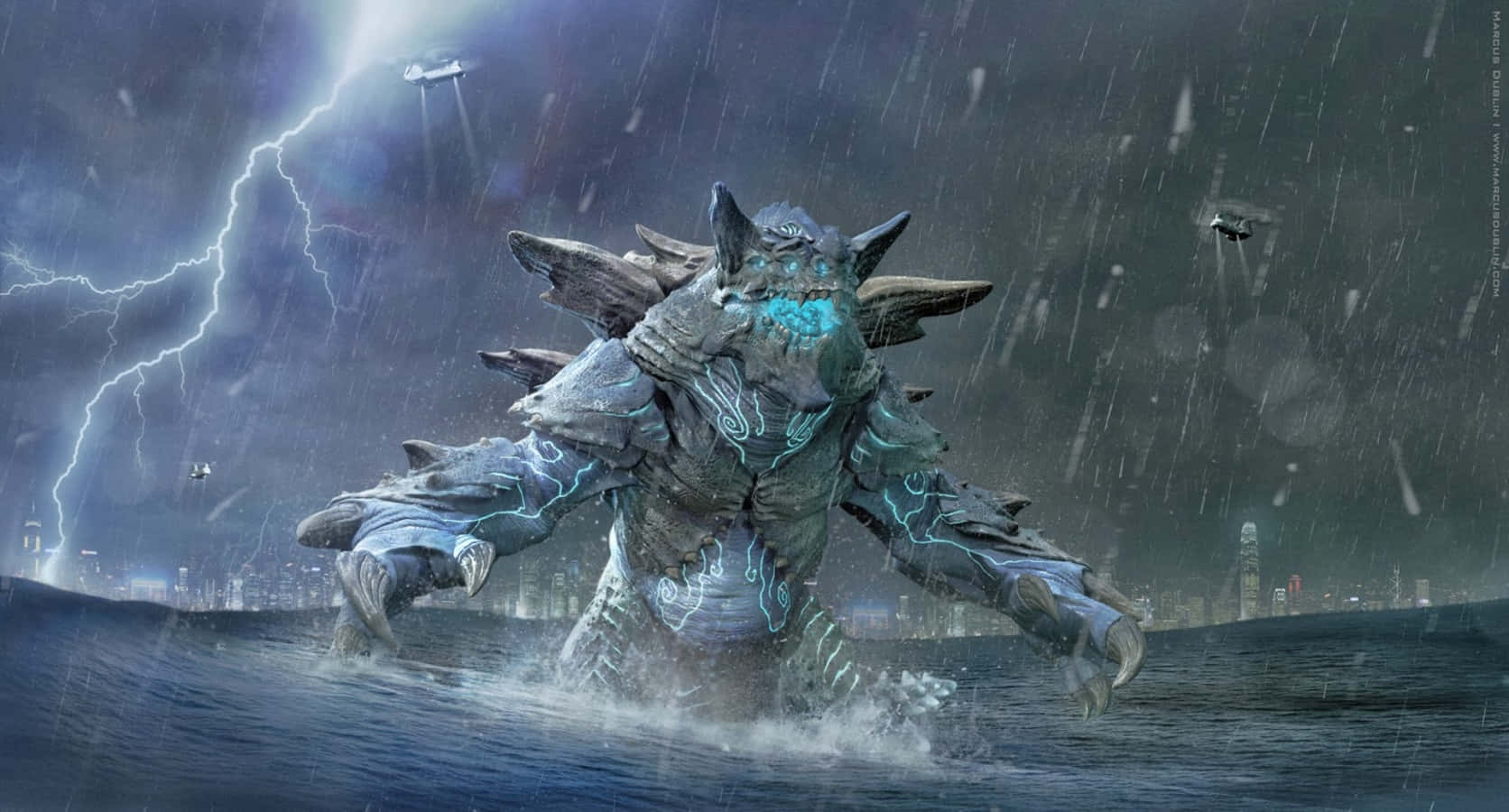 Kaiju, colossal armored kaiju, stormy ocean waters, HD Desktop Wallpaper