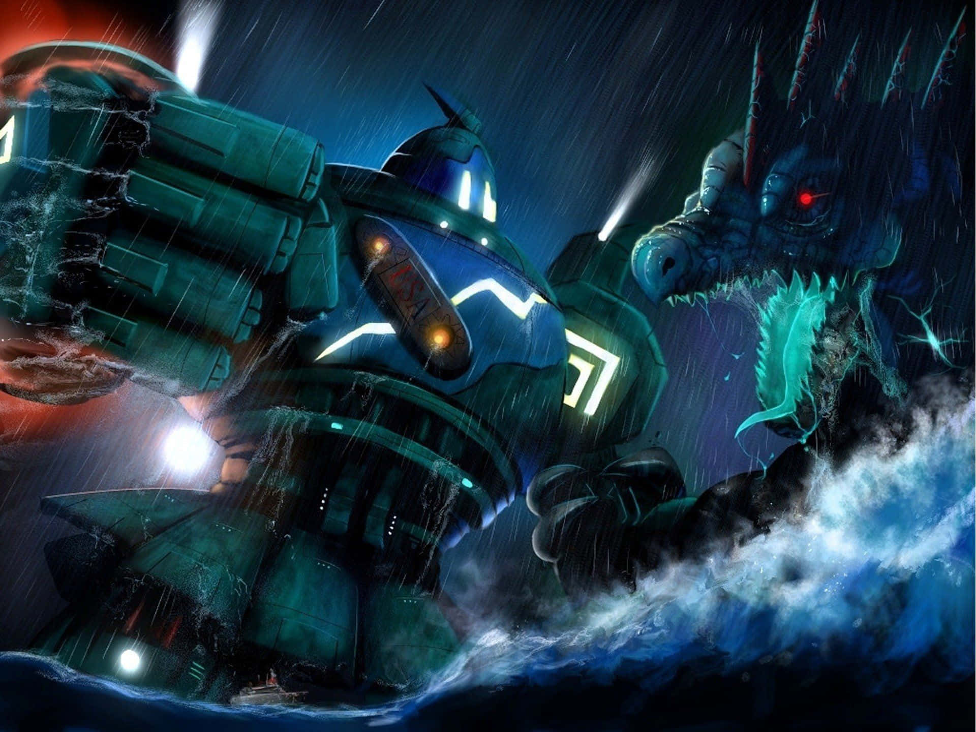 Kaiju, giant robot, monstrous sea creature, Full HD Desktop Wallpaper
