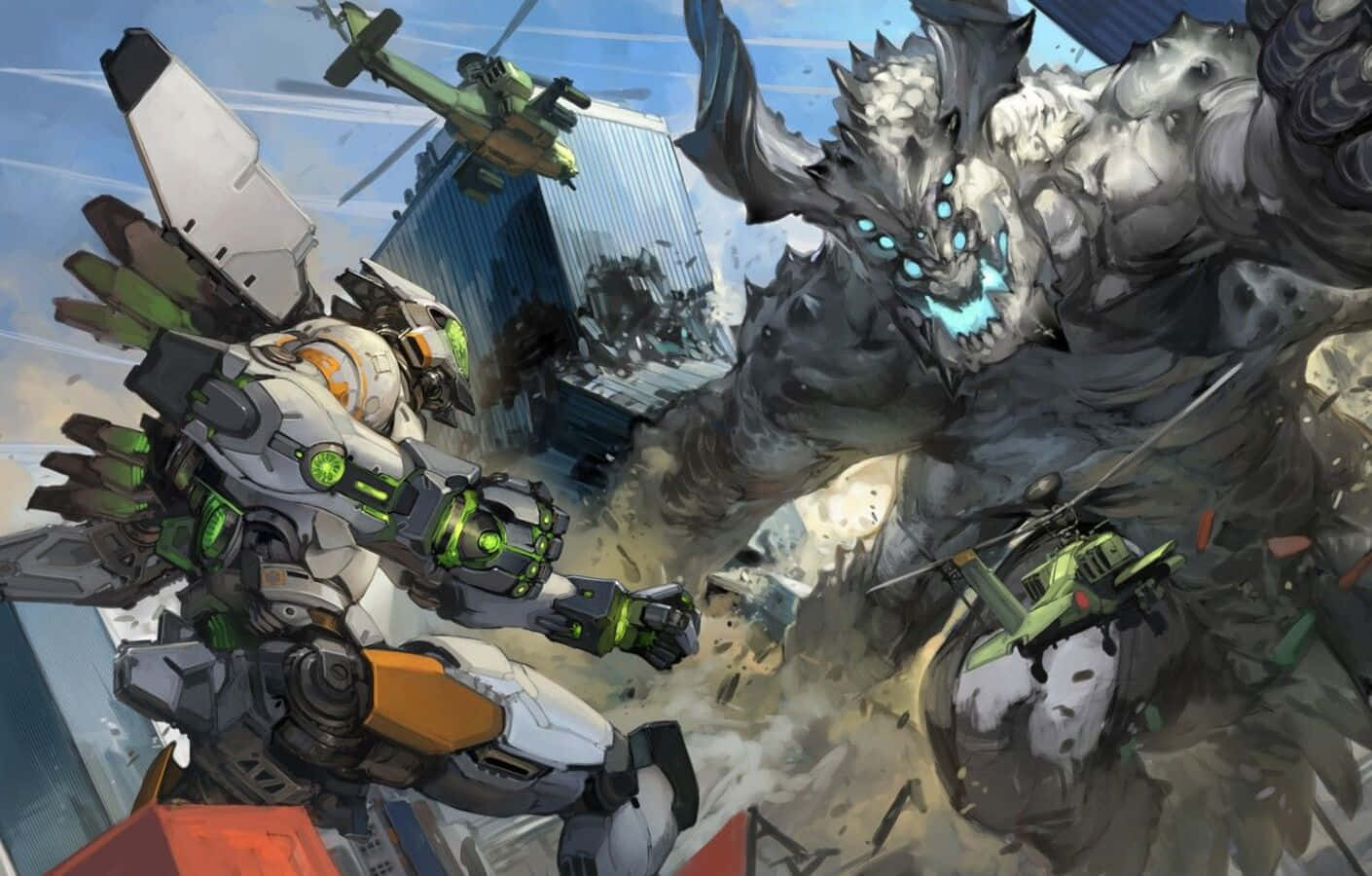 Kaiju, giant armored mech, monstrous ice creature, HD Desktop Wallpaper