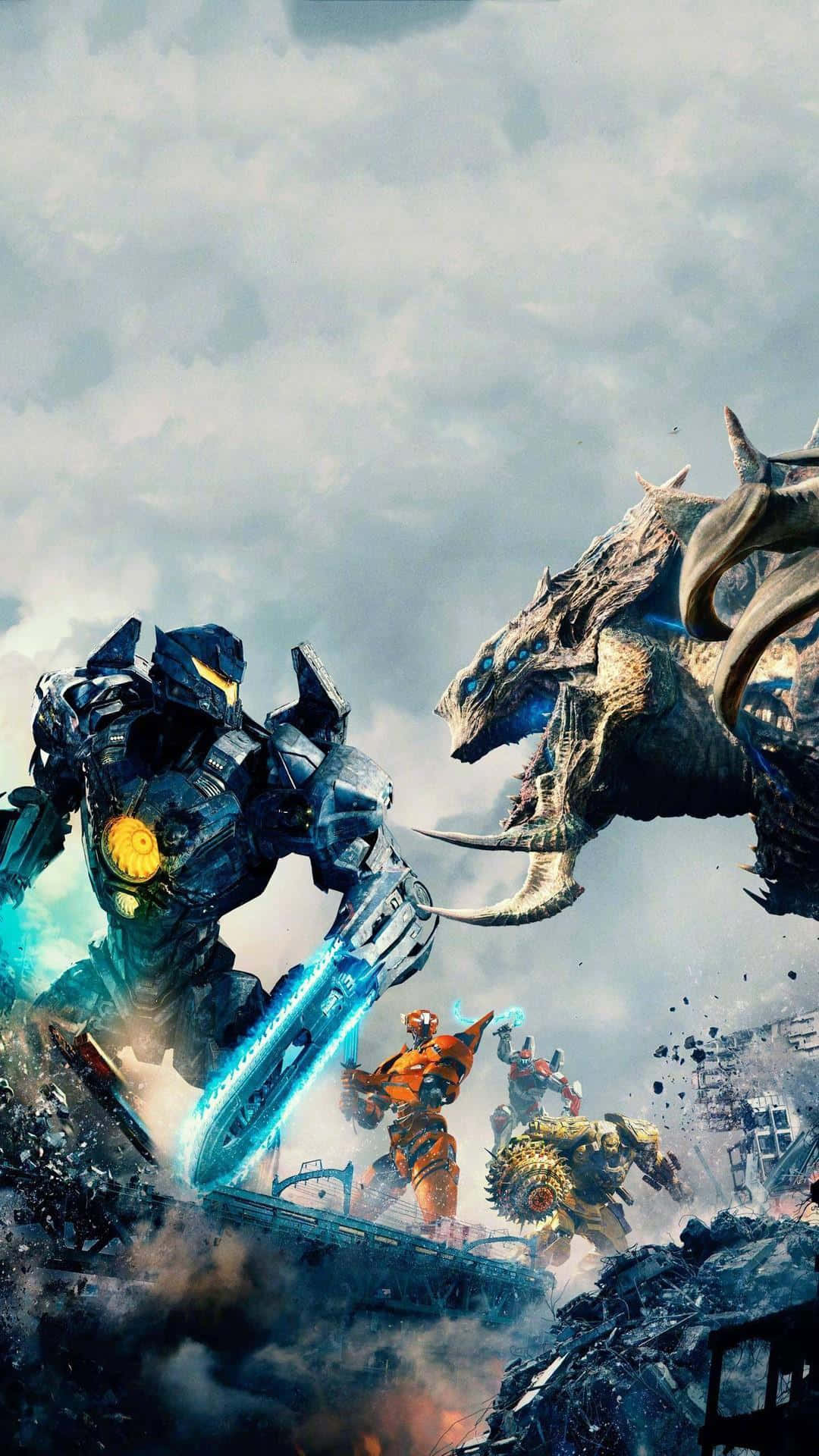 Kaiju, blue armored robot, monstrous dragon, Full HD Phone Wallpaper