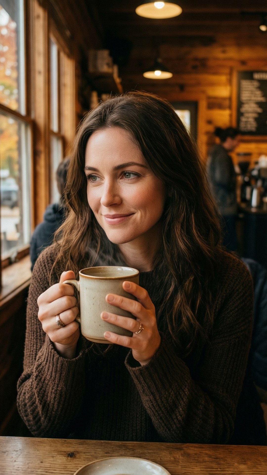 Kaitlin Doubleday, coffee shop, autumn, Full HD Phone Wallpaper