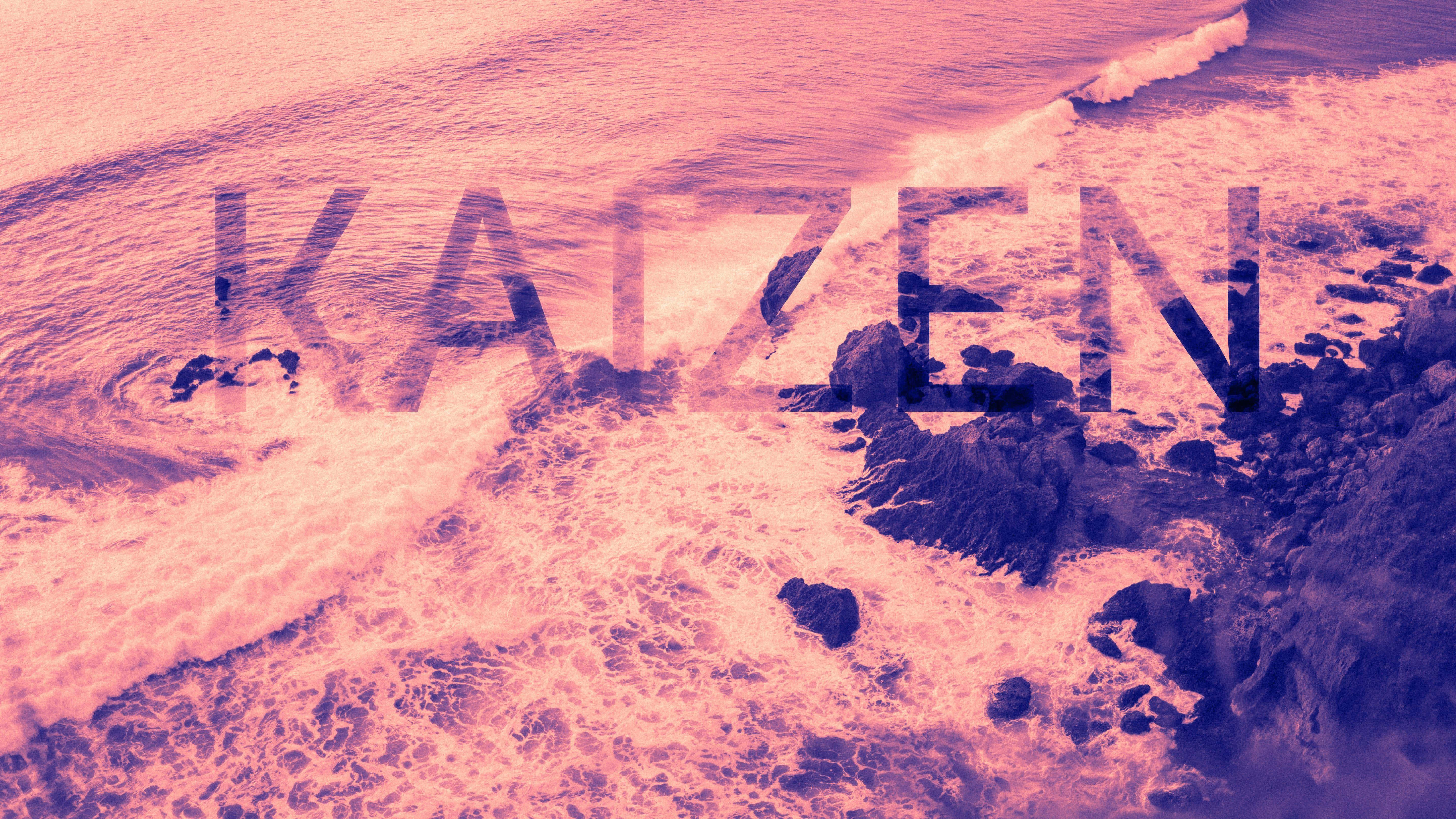 kaizen, crashing ocean waves, dark rocks, 5K Desktop Wallpaper