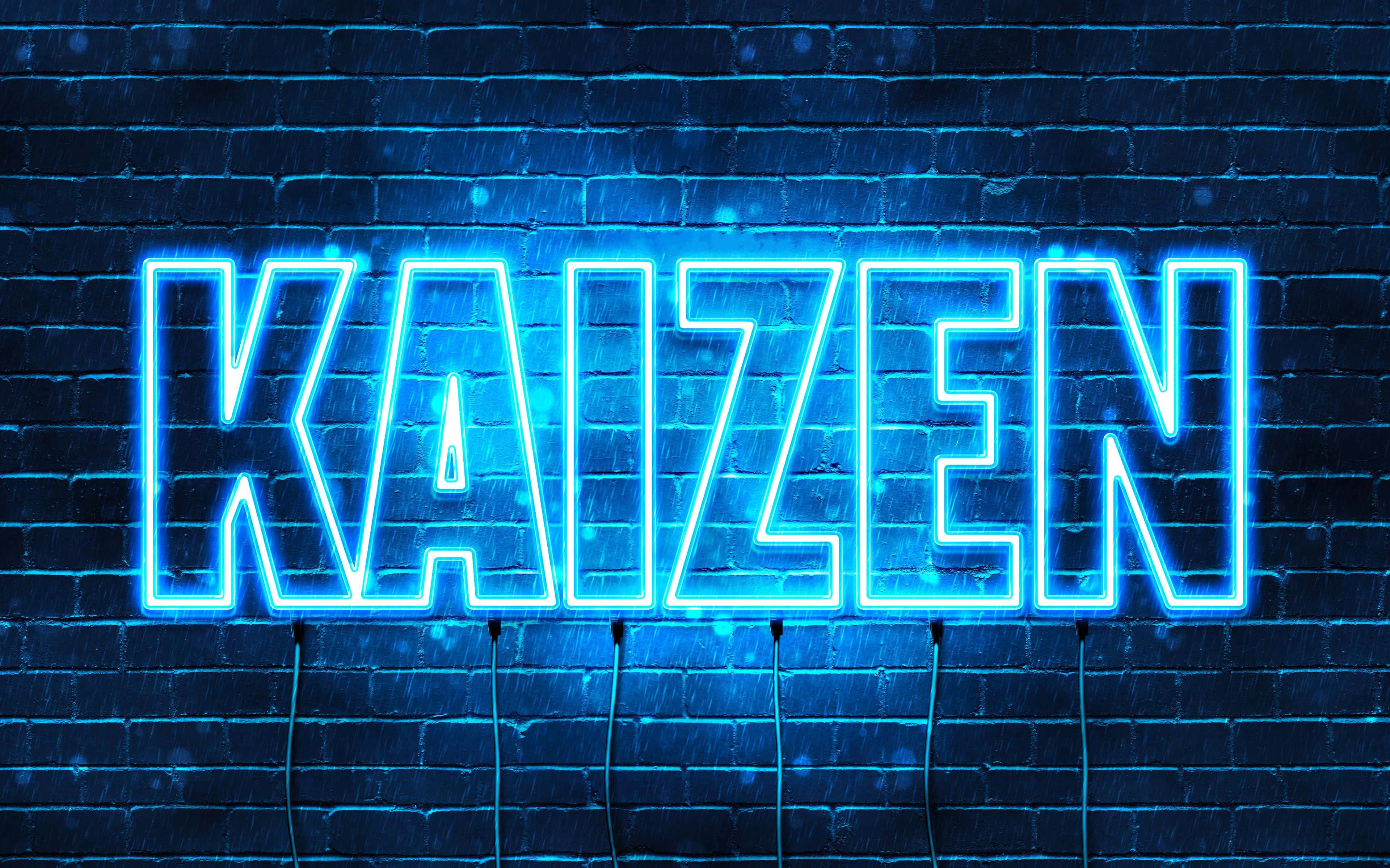 Kaizen, neon sign, brick wall, 4K Desktop Wallpaper