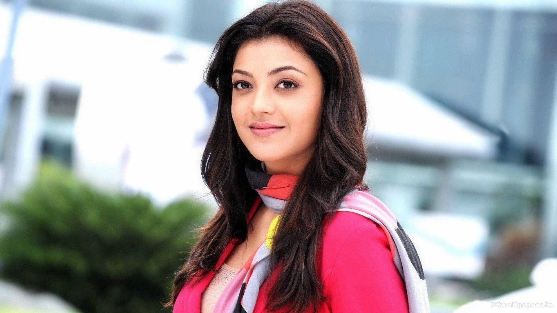 Kajal Agarwal, pink jacket, long dark hair, Full HD Desktop Wallpaper