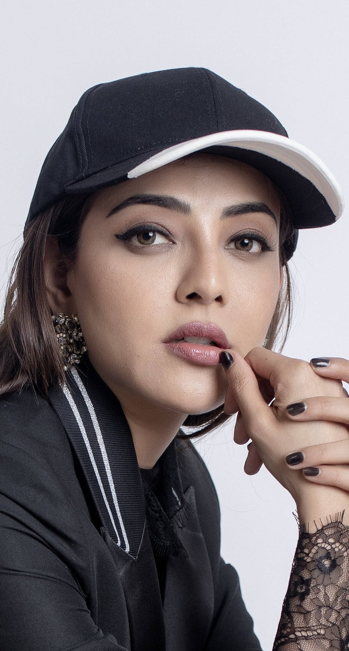 Kajal Agarwal, black cap, white trim, Full HD Phone Wallpaper