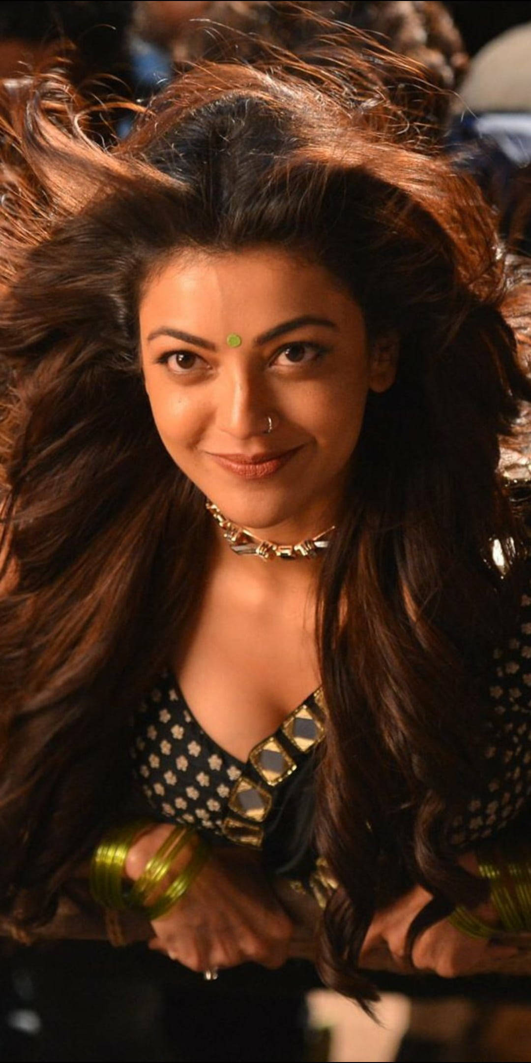 Kajal Agarwal, voluminous hair, flowing brown hair, Full HD Phone Wallpaper