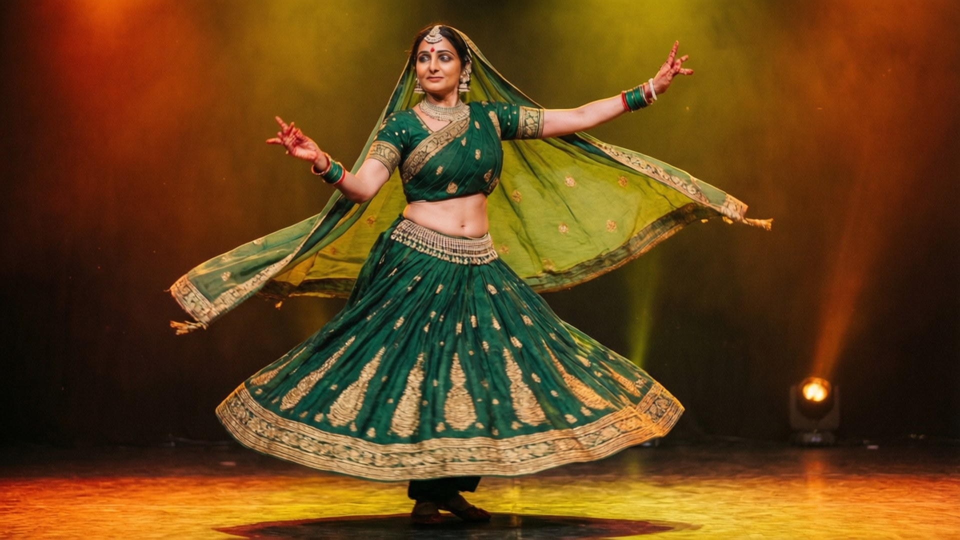 Kajol, classical dance, green lehenga, Full HD Desktop Wallpaper