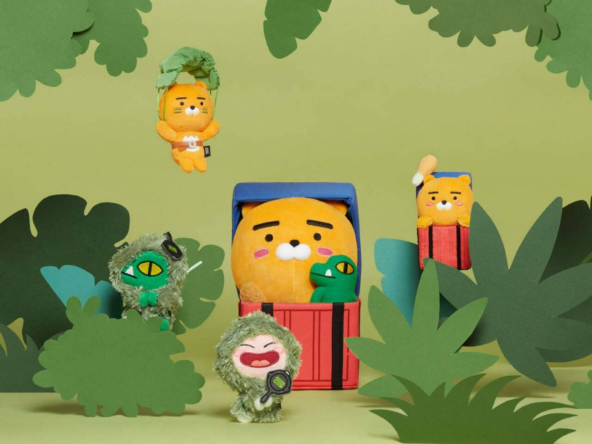 Kakao Friends, Green Jungle, orange cat, Full HD Desktop Wallpaper