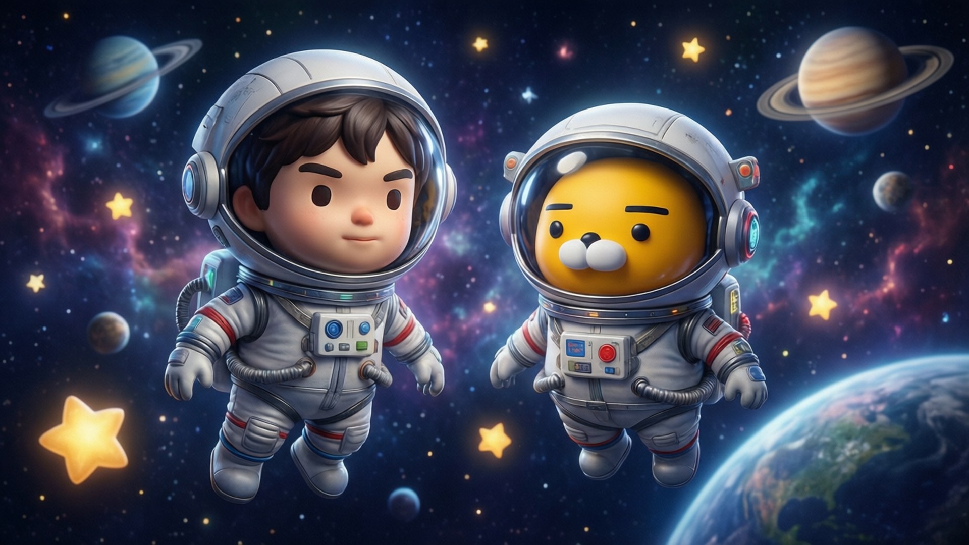 Kakao Friends, astronaut, yellow bear, Full HD Desktop Wallpaper