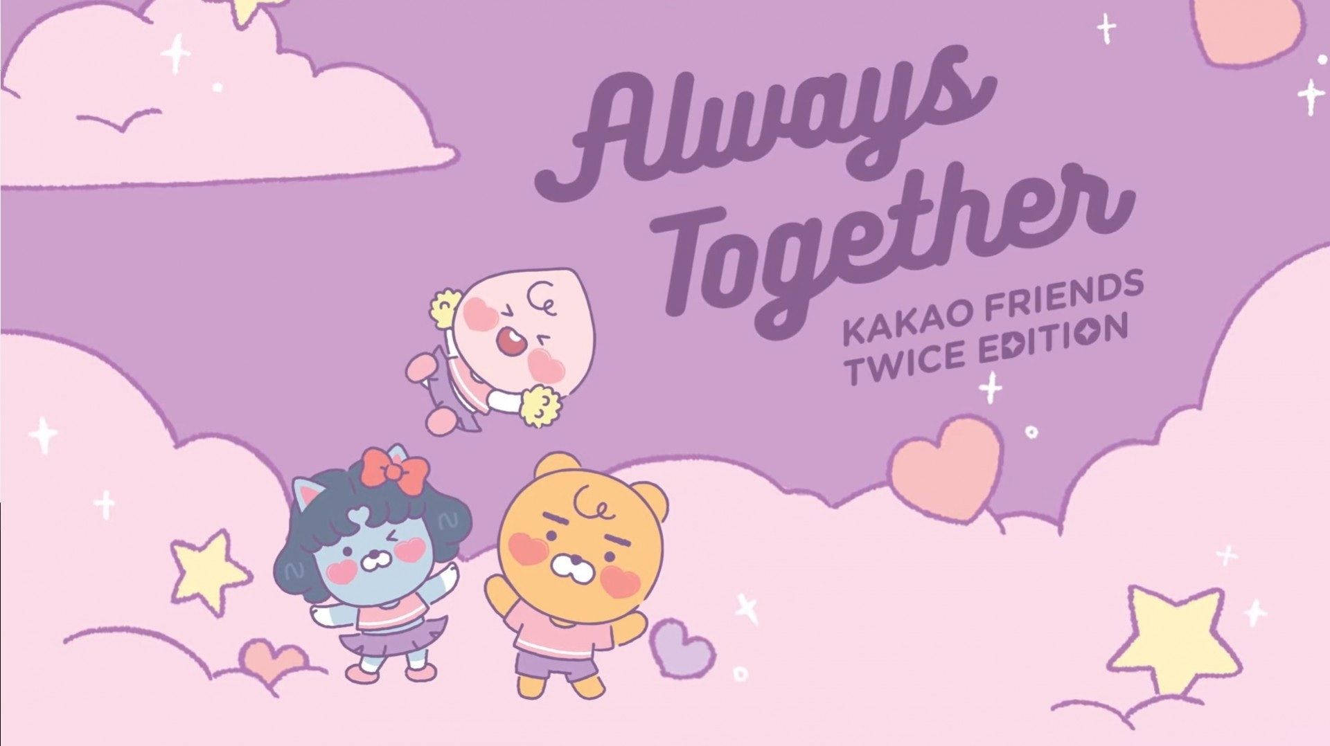 Kakao Friends, pastel clouds, stars, Full HD Desktop Wallpaper