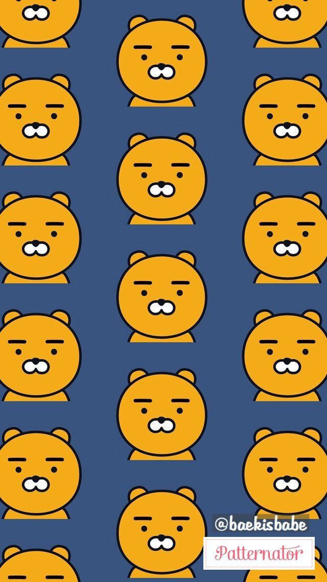 Kakao Friends, orange cartoon bear faces, mustaches, SD Phone Wallpaper