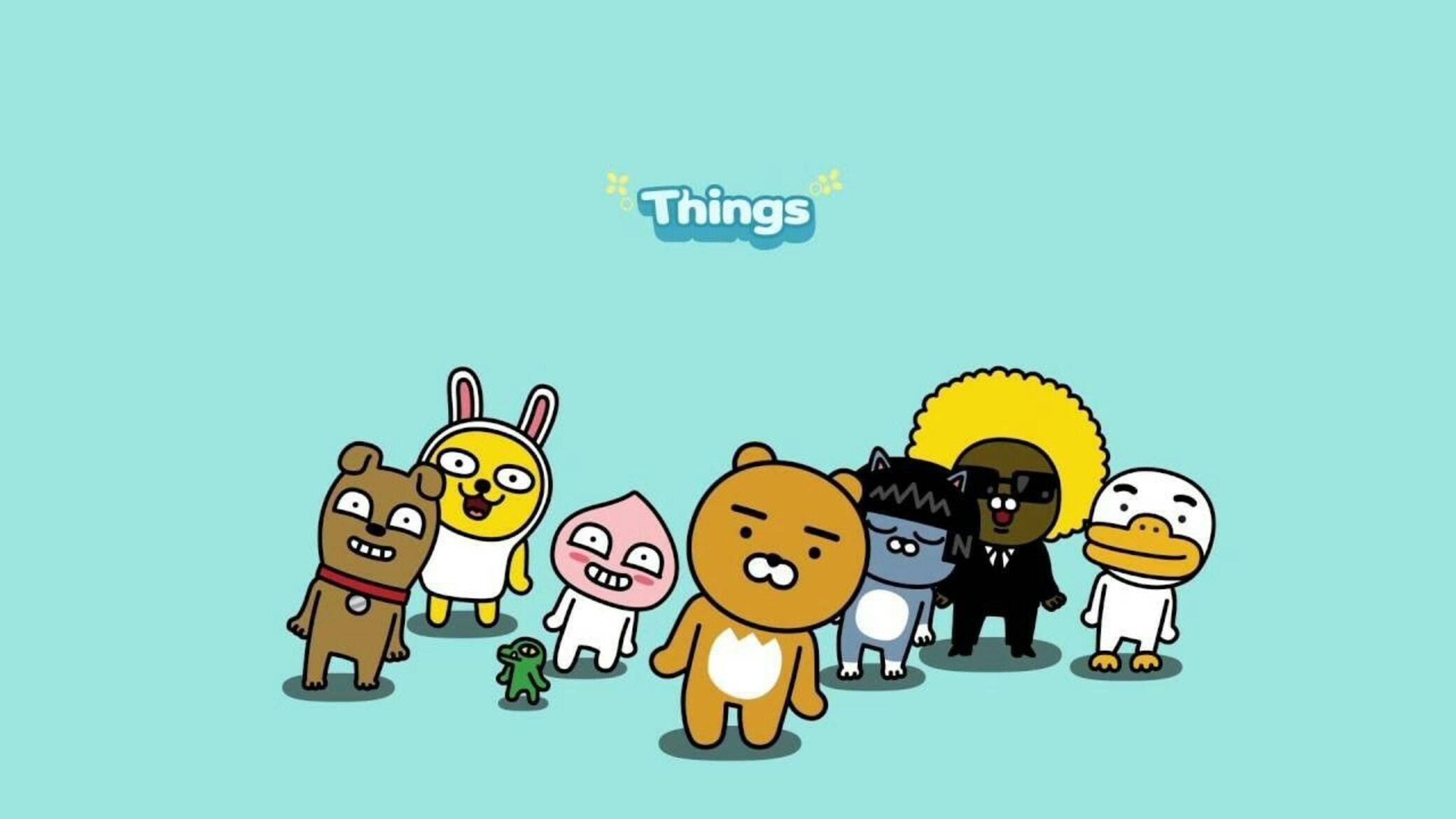 Kakao Friends, colorful cartoon characters, distinct expressions, Full HD Desktop Wallpaper