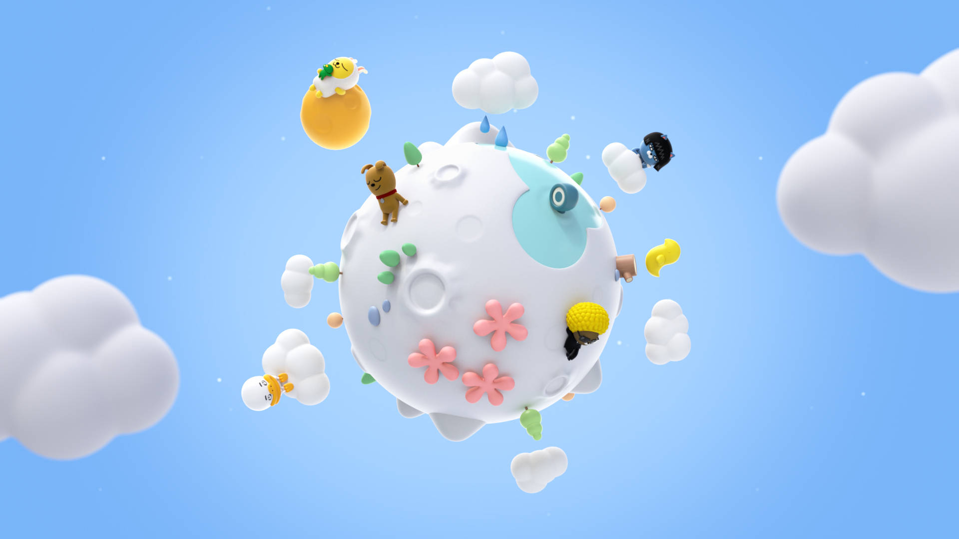 Kakao Friends, clouds, fluffy clouds, Full HD Desktop Wallpaper