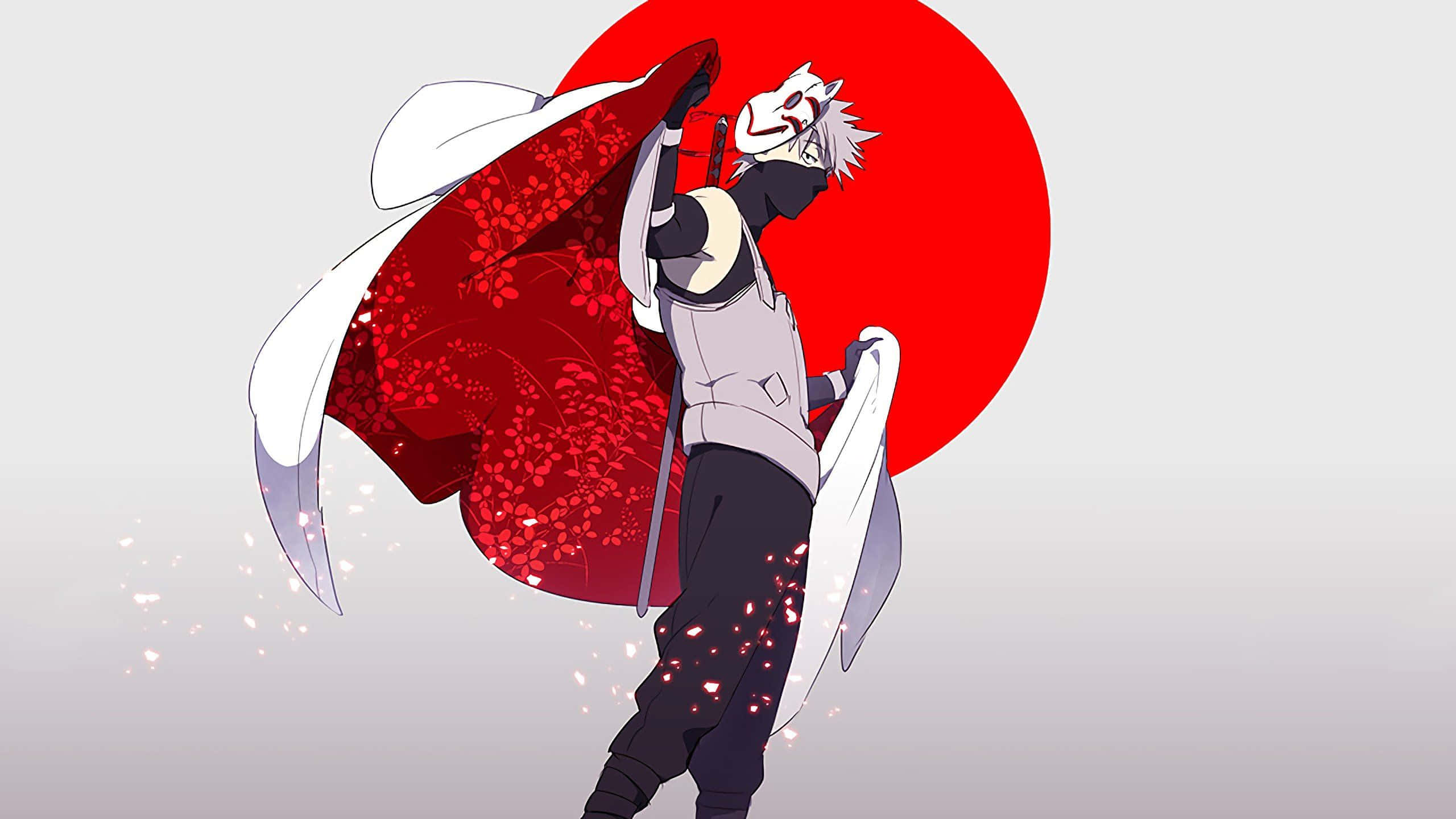 Kakashi Aesthetic, red circle, white hair, 2K Desktop Wallpaper