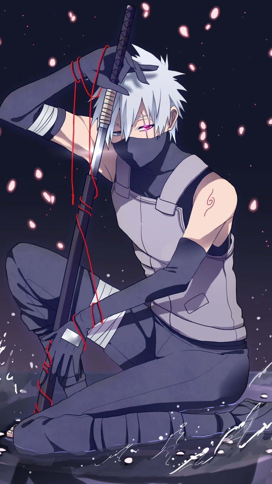 Kakashi Aesthetic, silver-haired anime ninja, sword, Full HD Phone Wallpaper
