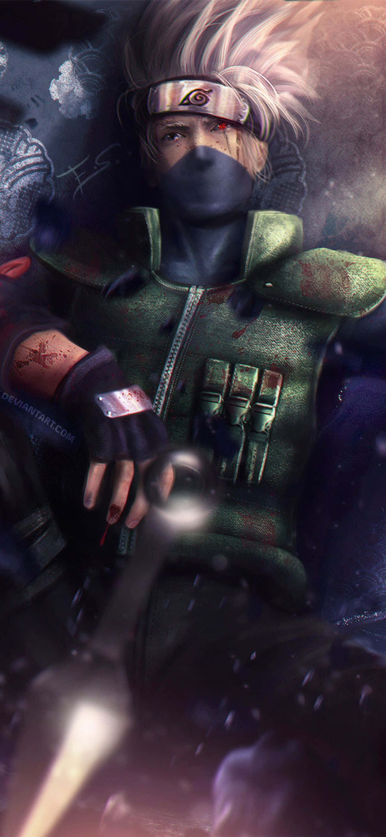 Kakashi, red eyes, green vest, 2K Phone Wallpaper