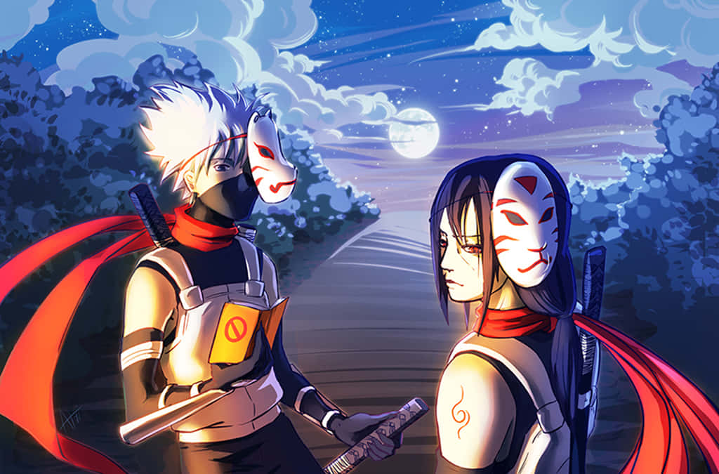 Kakashi, Itachi, moonlit sky, SD Desktop Wallpaper