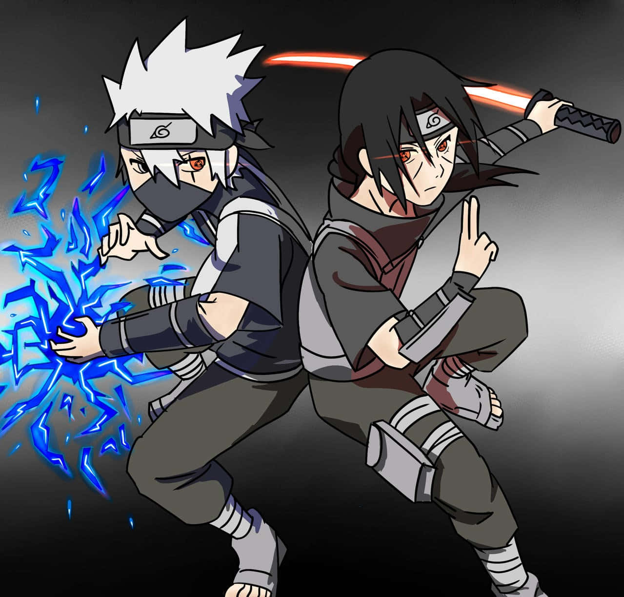 Kakashi, Itachi, blue lightning, SD Desktop Wallpaper