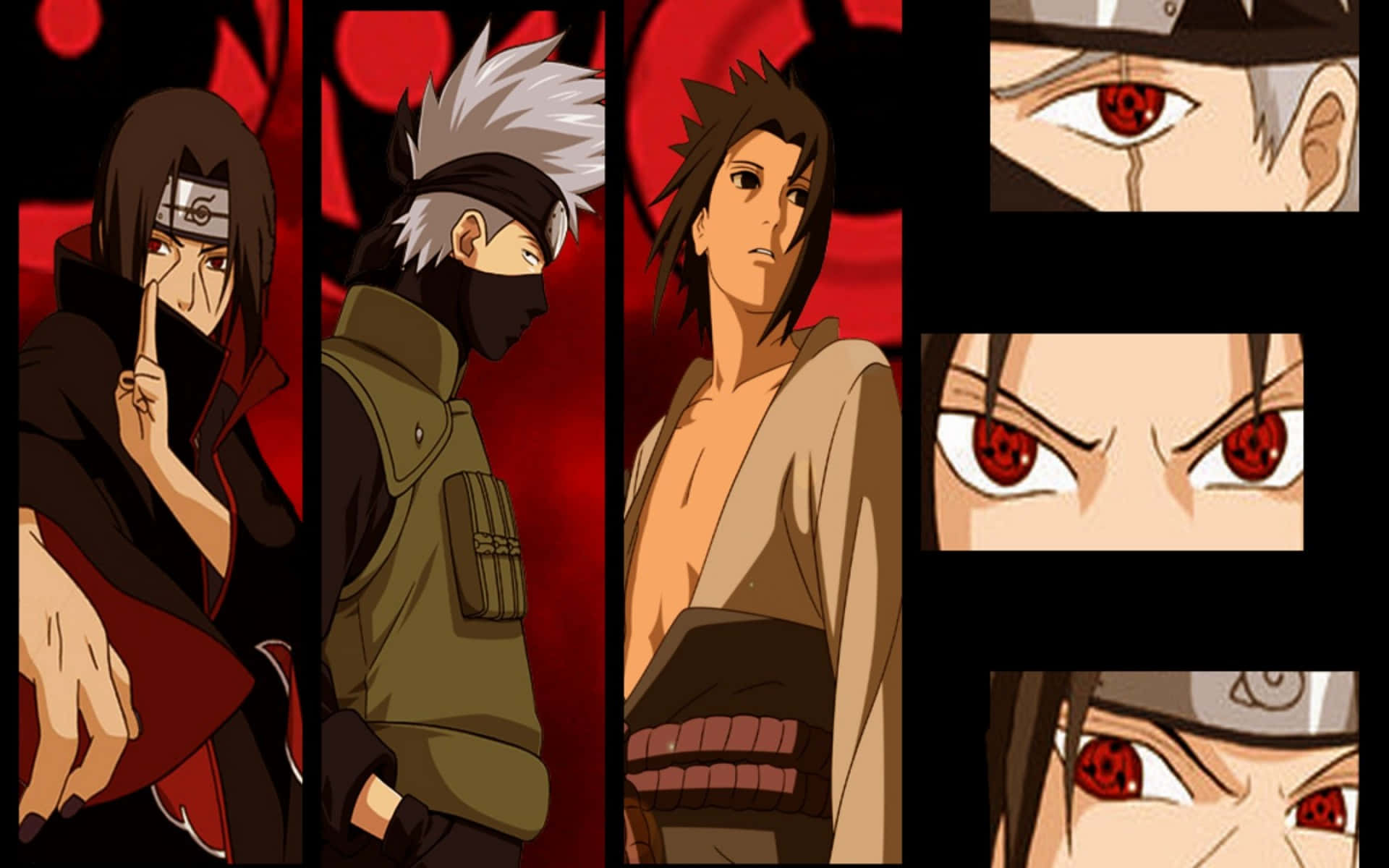 Kakashi, Itachi, red sharingan eyes, Full HD Desktop Wallpaper