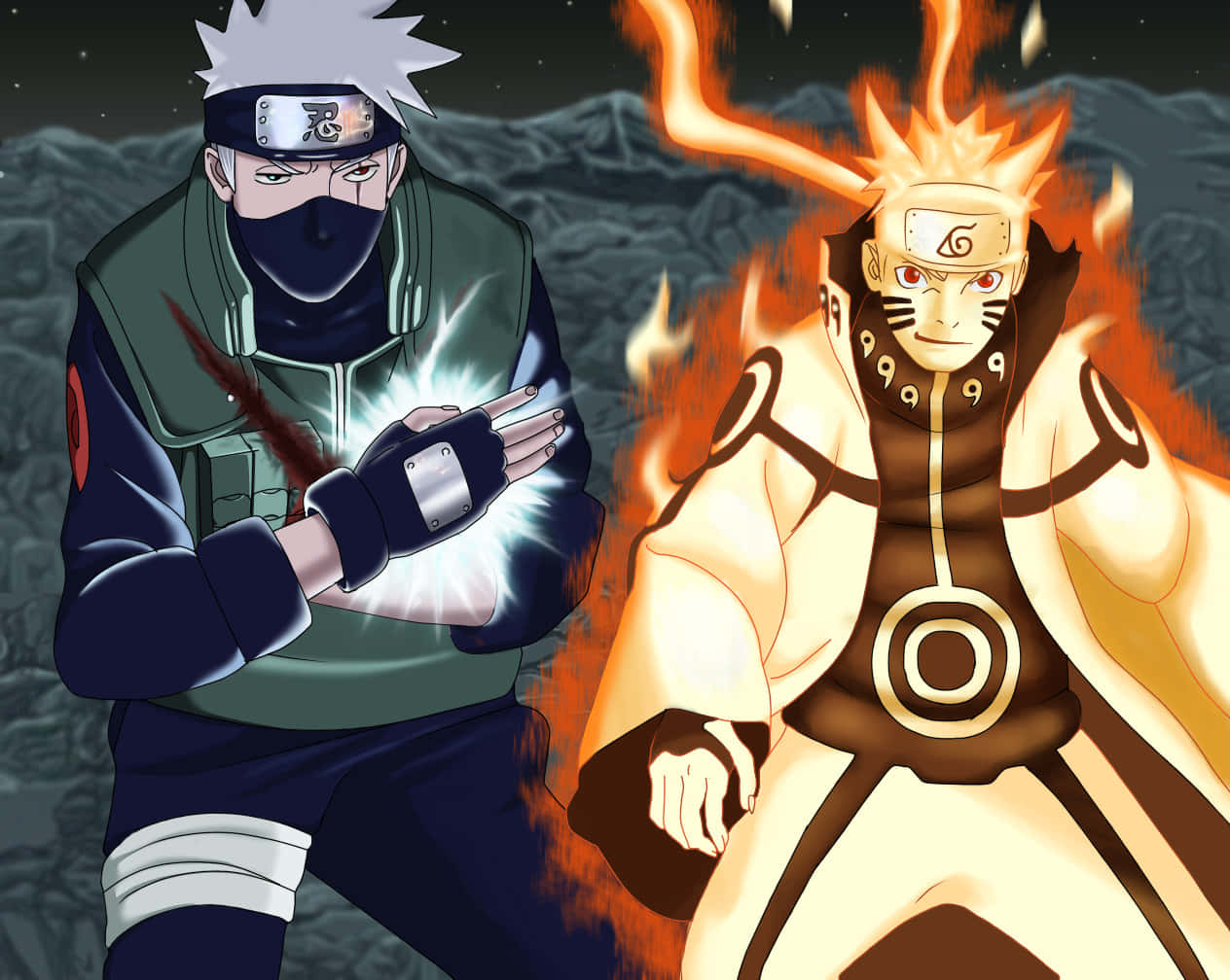 Kakashi, Naruto, fiery chakra, SD Desktop Wallpaper
