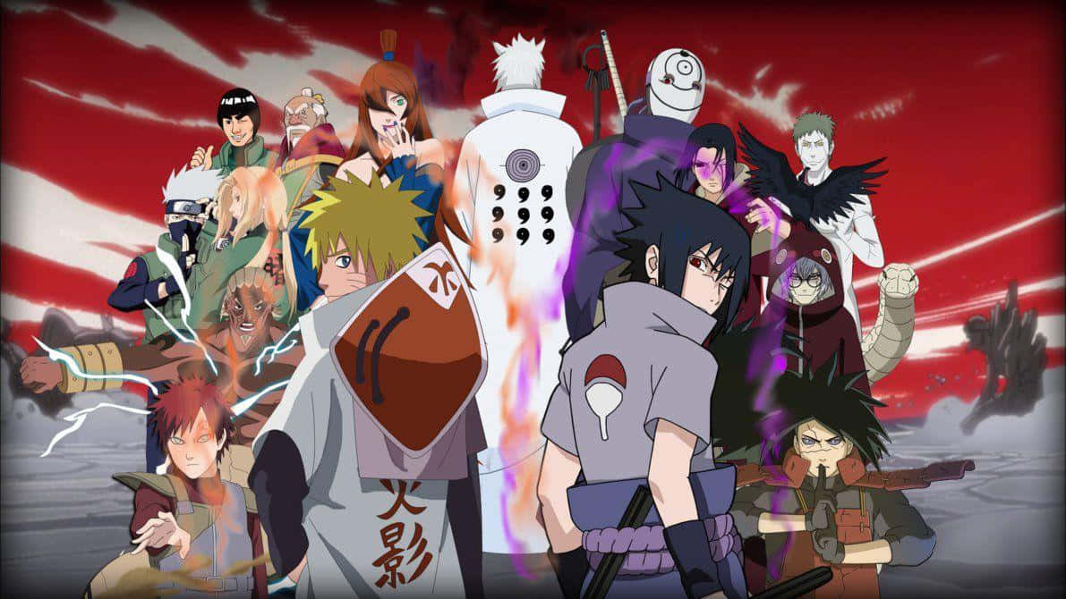 Naruto, ninja characters, dramatic red sky, SD Desktop Wallpaper