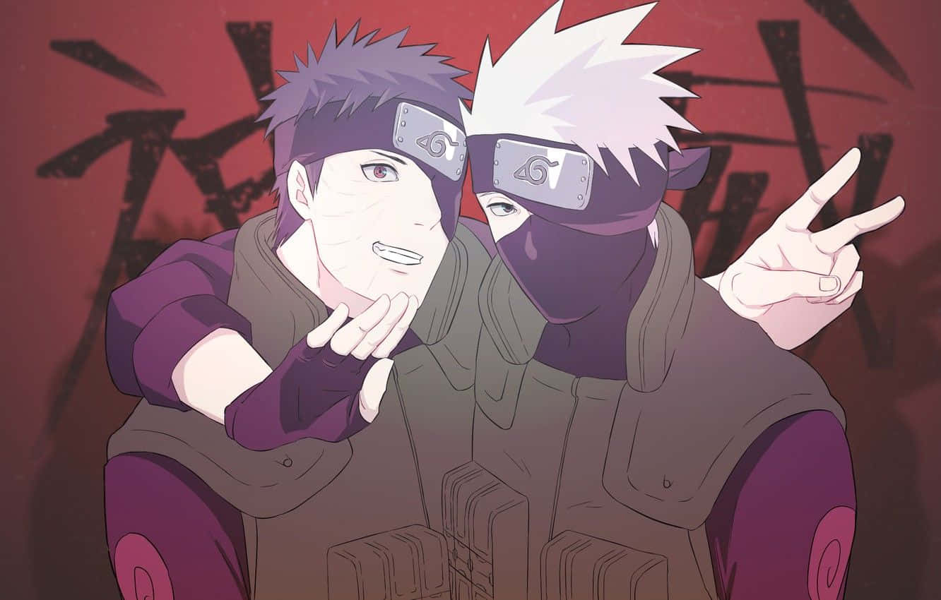 Kakashi And Obito, anime ninja characters, peace signs, HD Desktop Wallpaper