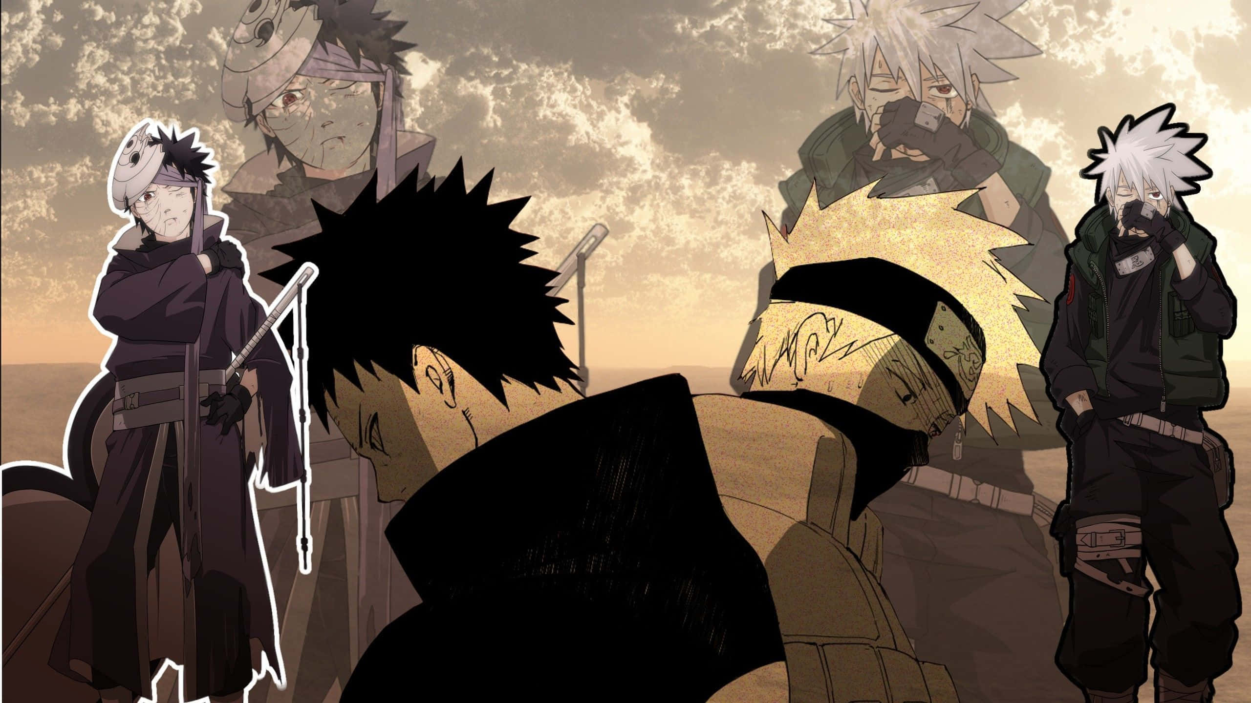 Kakashi, Obito, golden sunset, 2K Desktop Wallpaper